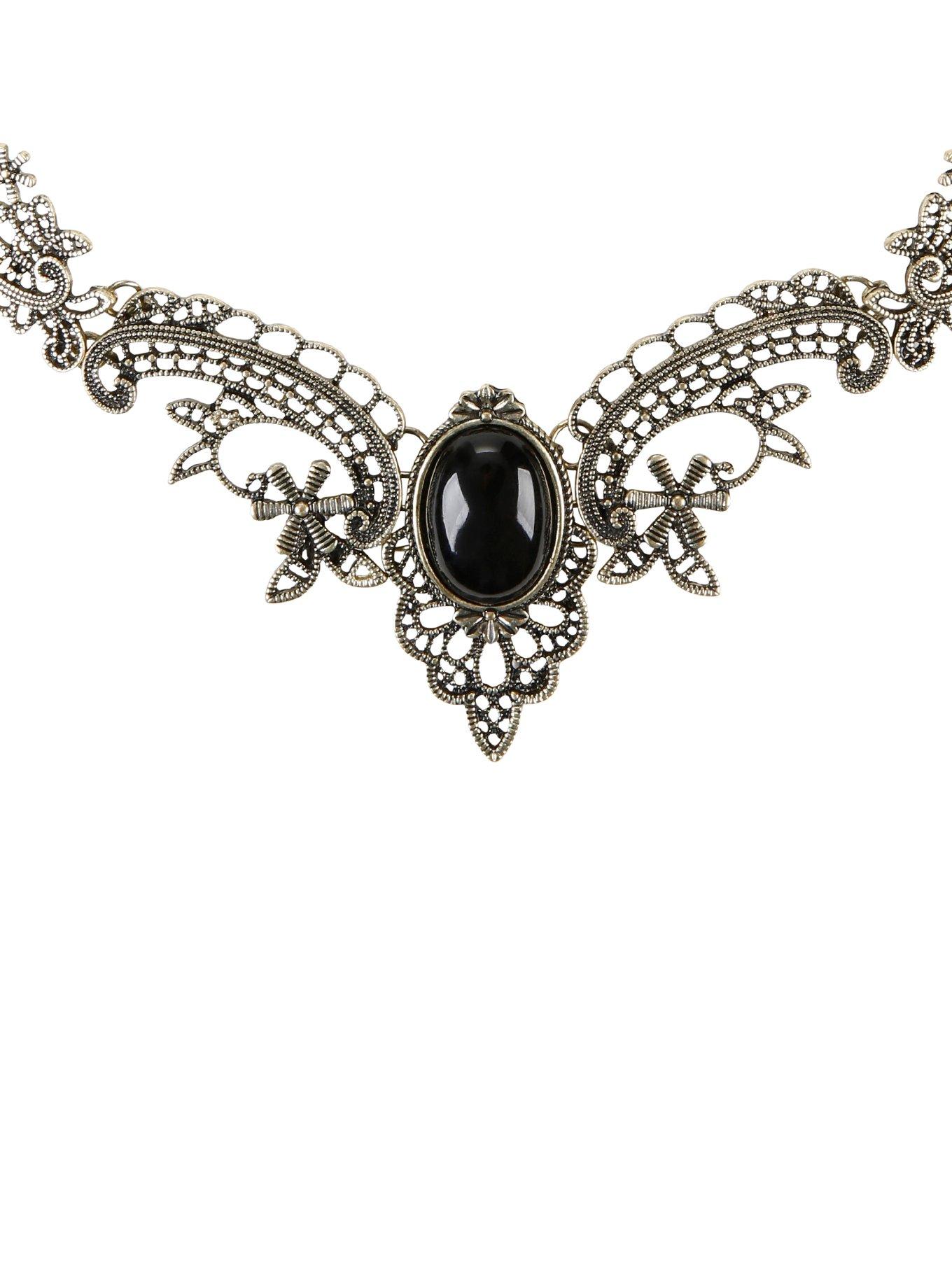 Filigree Black Stone Statement Necklace | Hot Topic