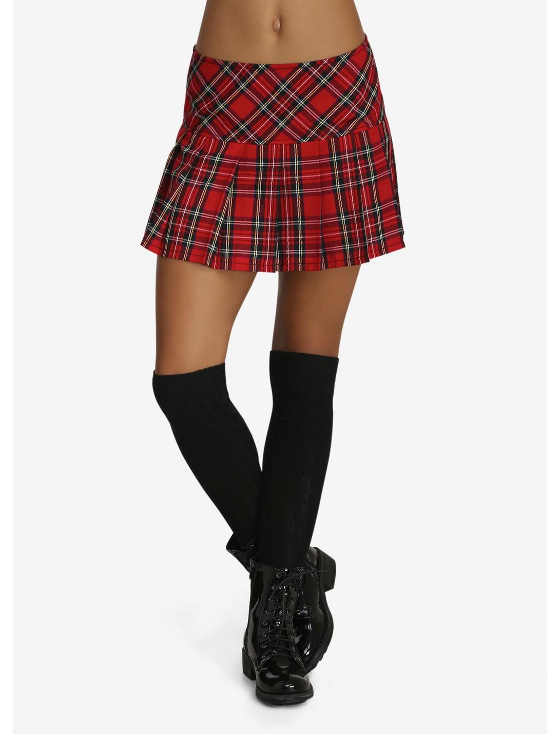 Tripp NYC Plaid Pleated Skirt, RED, hi-res