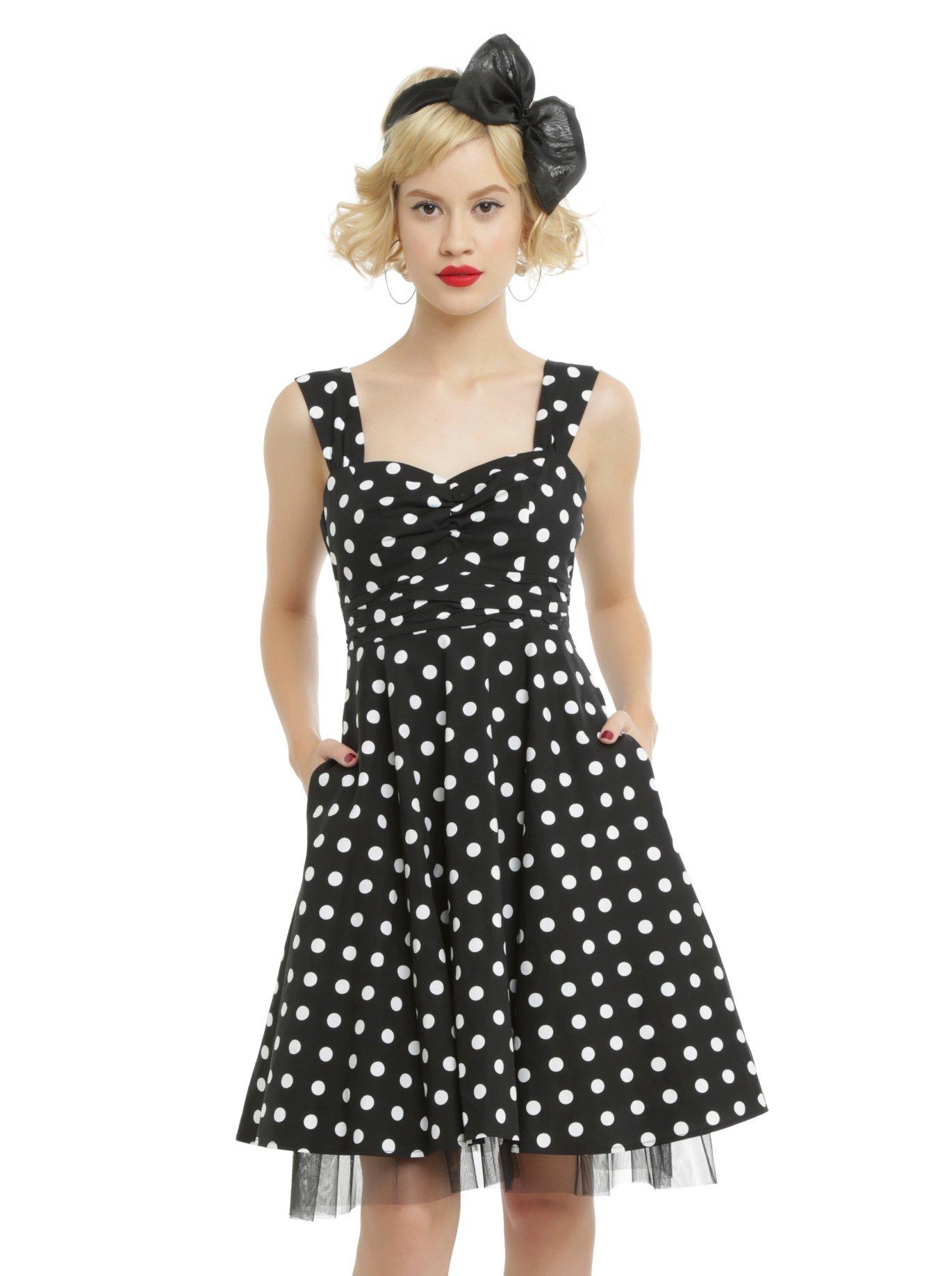 Black & White Polka Dot Swing Dress, BLACK, hi-res