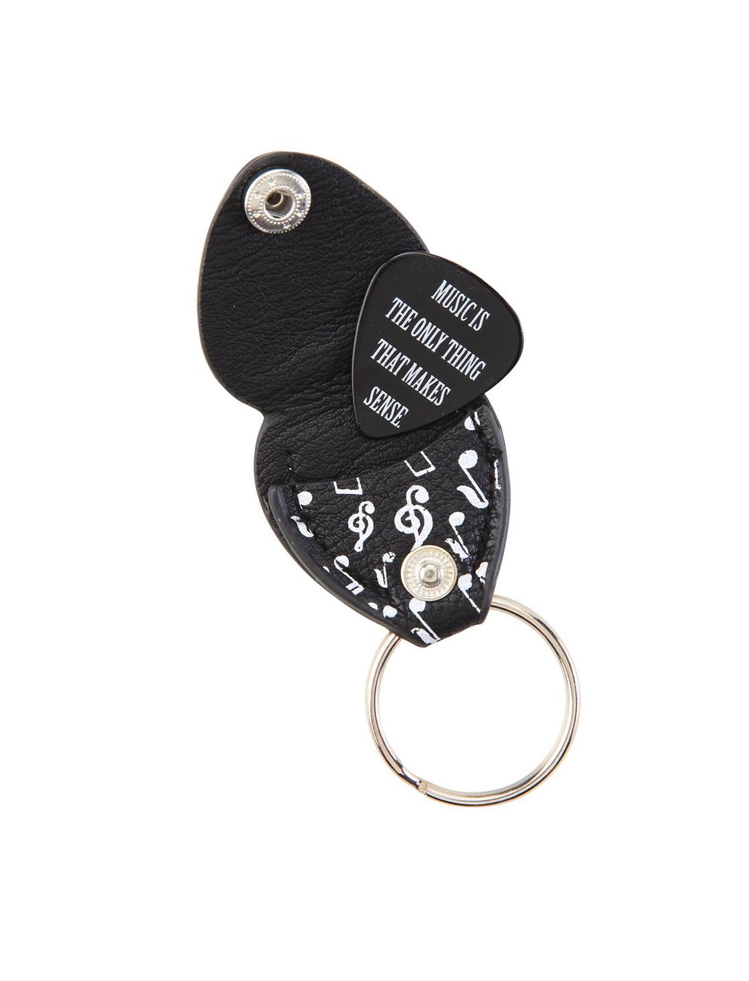 Loungefly Black & White Music Note Guitar Pick Case Key Chain, , hi-res