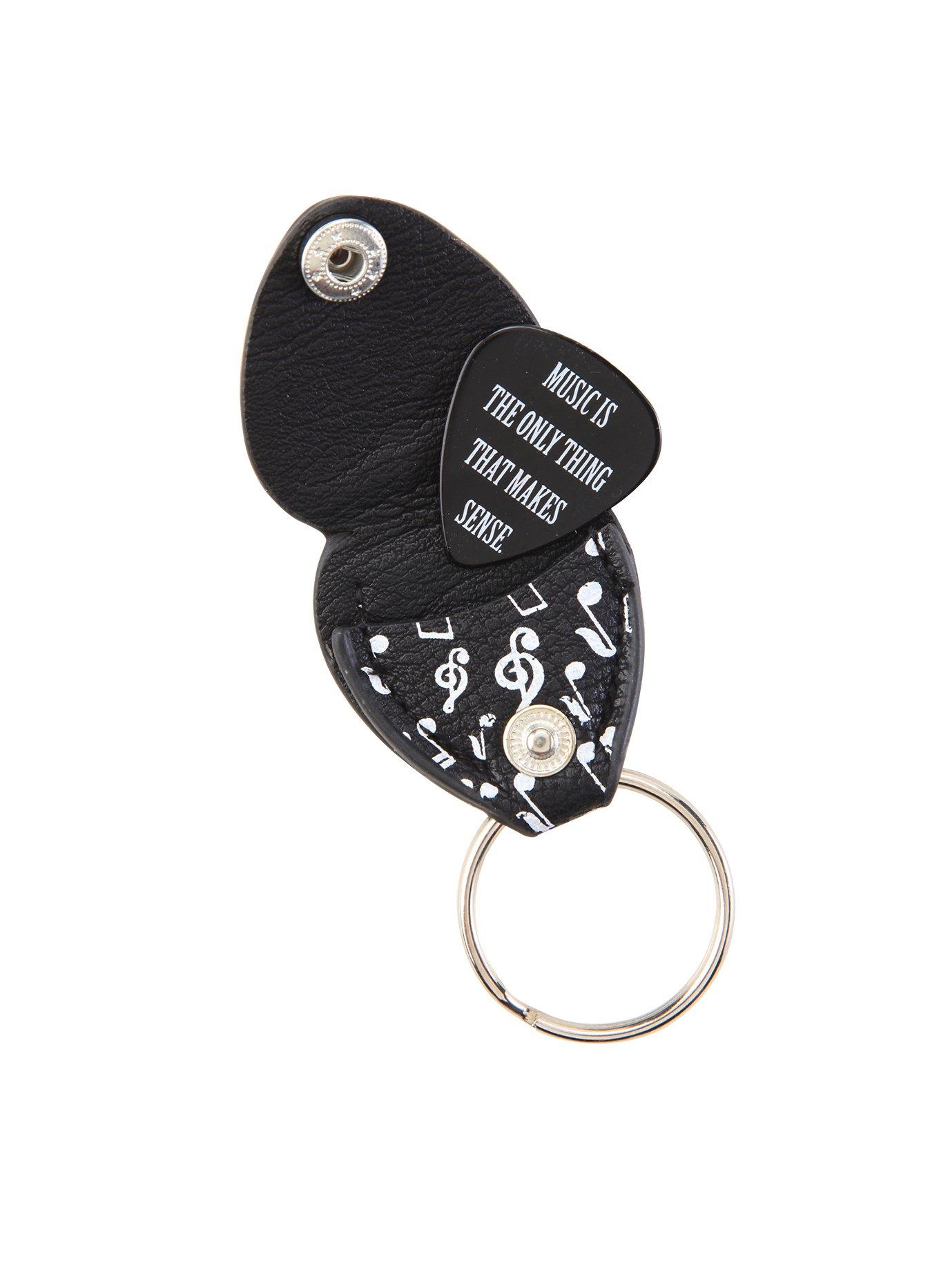 Loungefly Black & White Music Note Guitar Pick Case Key Chain, , hi-res