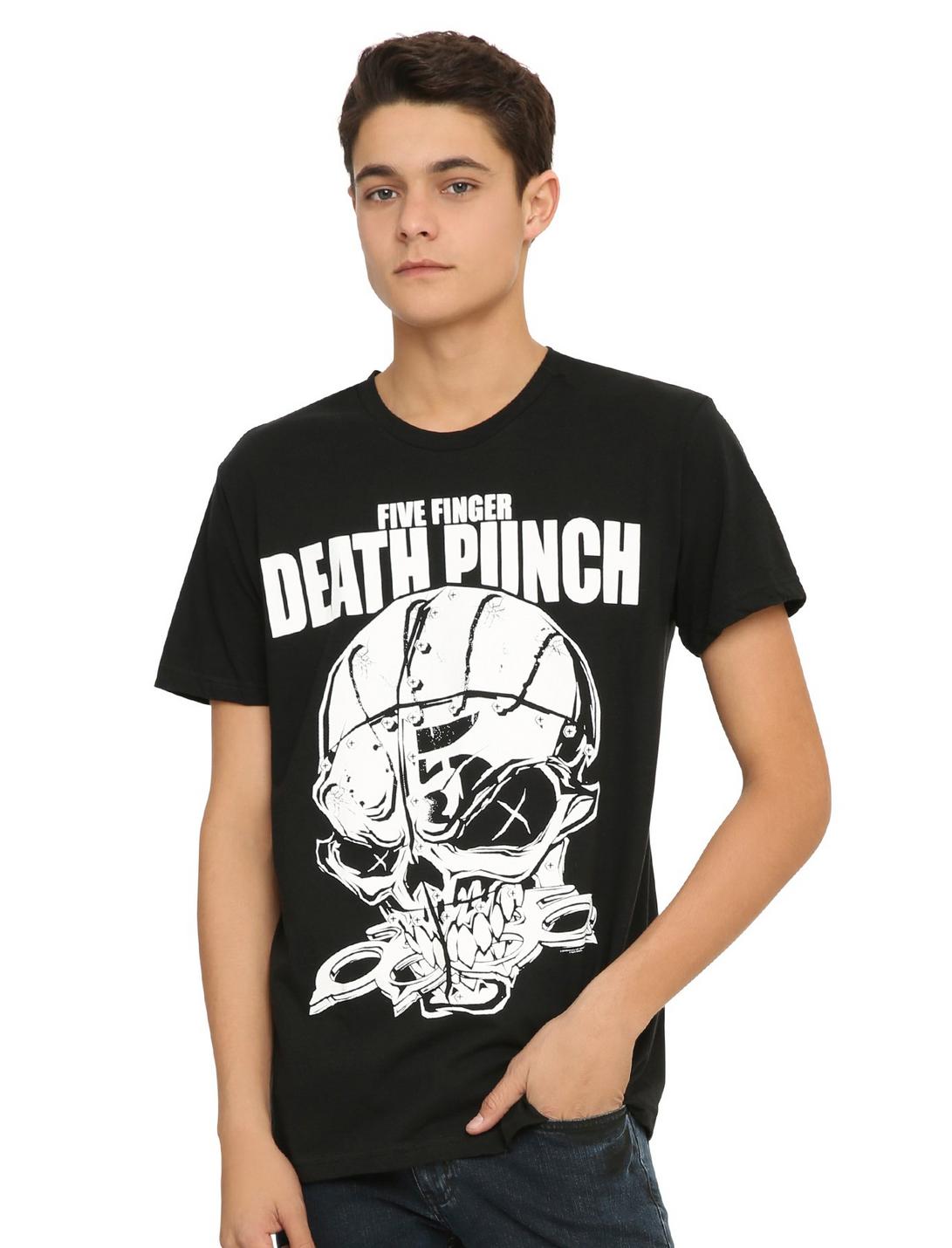 Five Finger Death Punch Rivet Skull T-Shirt, BLACK, hi-res