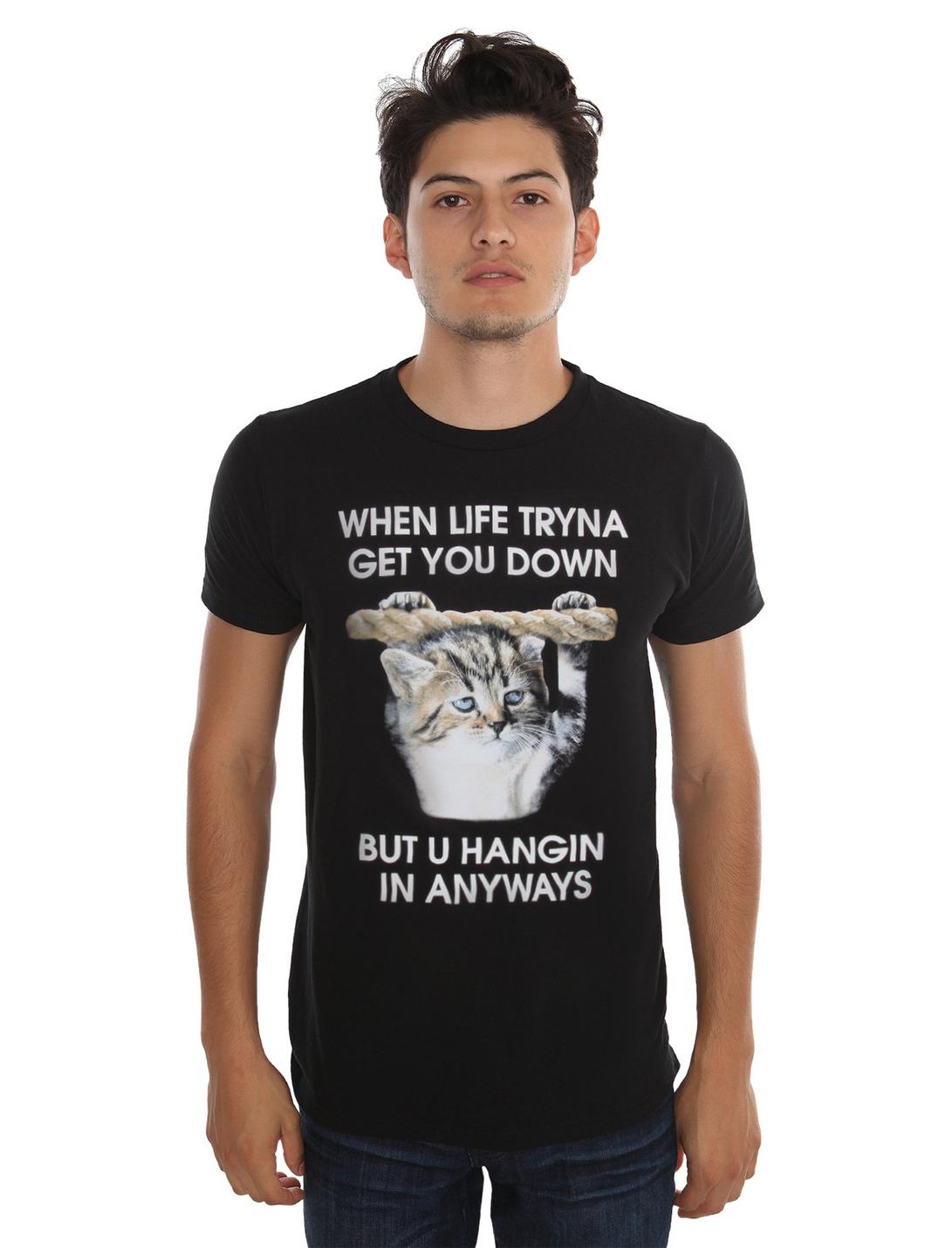 Cat Hangin In Anyways T-Shirt, BLACK, hi-res