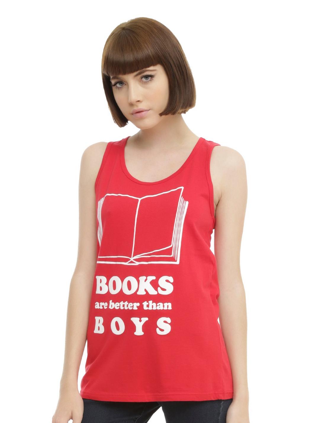 Books Are Better Than Boys Girls Tank Top, RED, hi-res