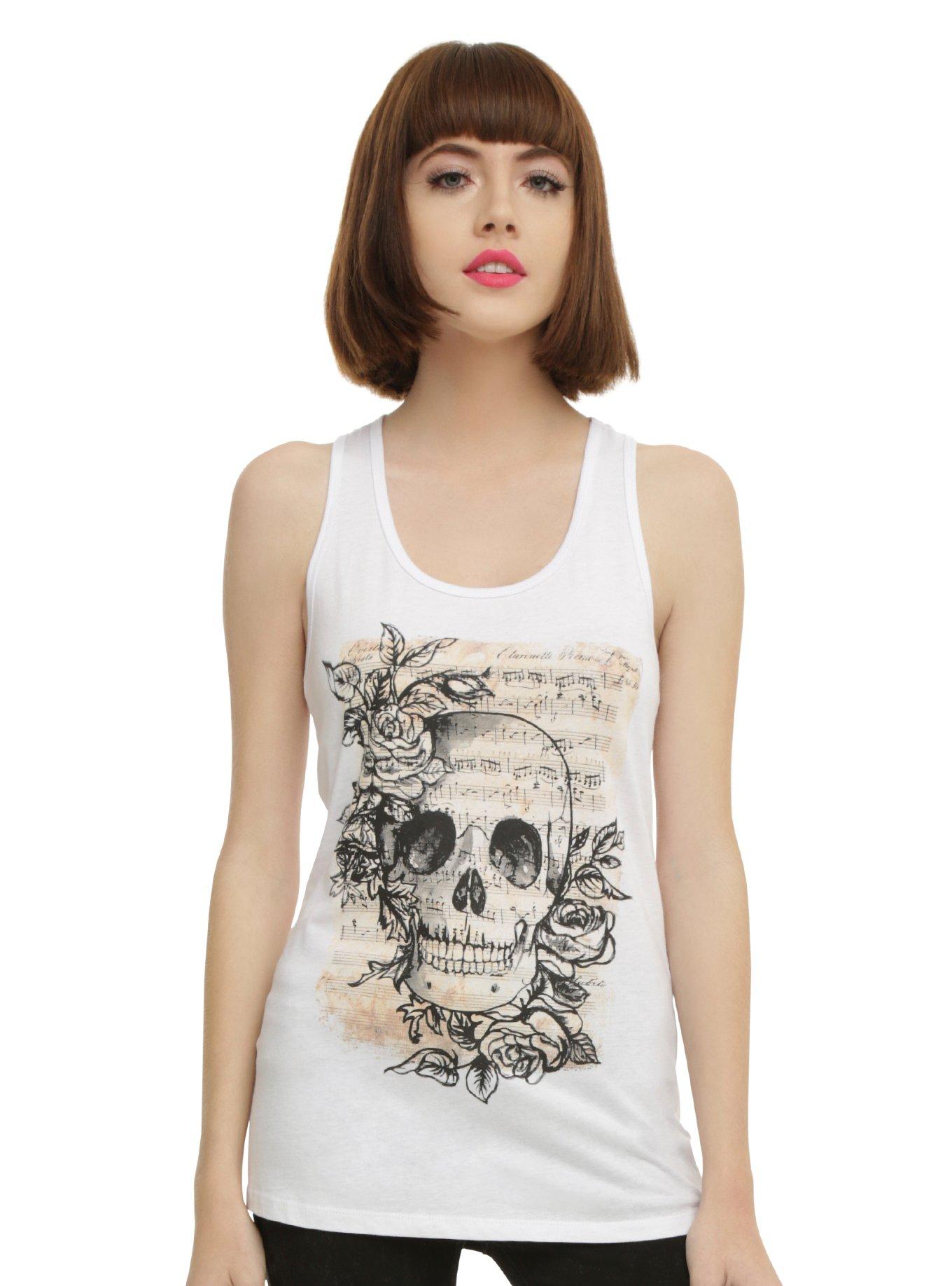 Skull Sheet Music Girls Tank Top, WHITE, hi-res