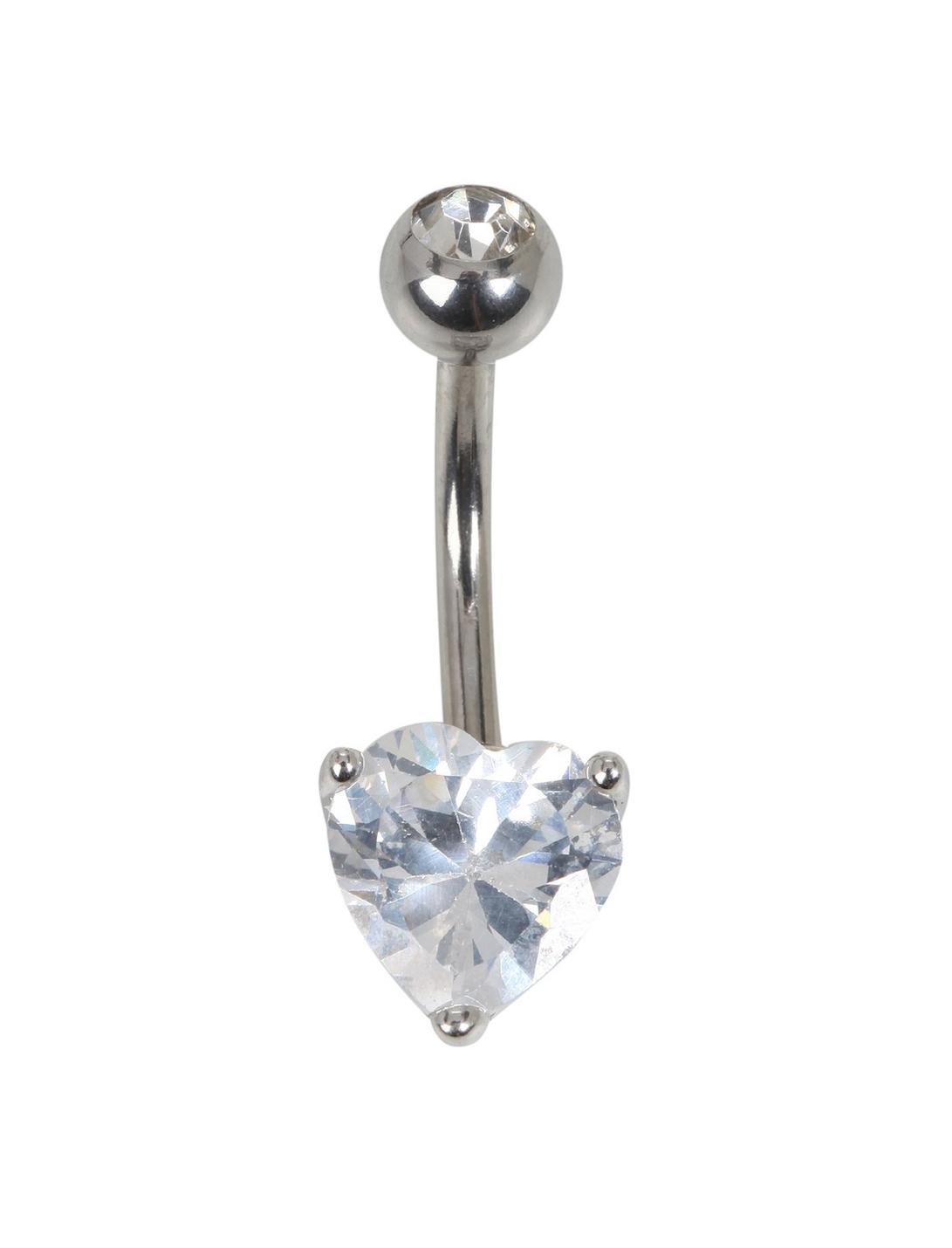 14G Steel Pronged CZ Heart Navel Barbell, , hi-res