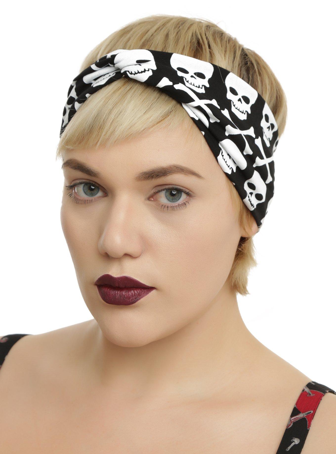 Black & White Skull & Crossbones Knit Headband, , hi-res