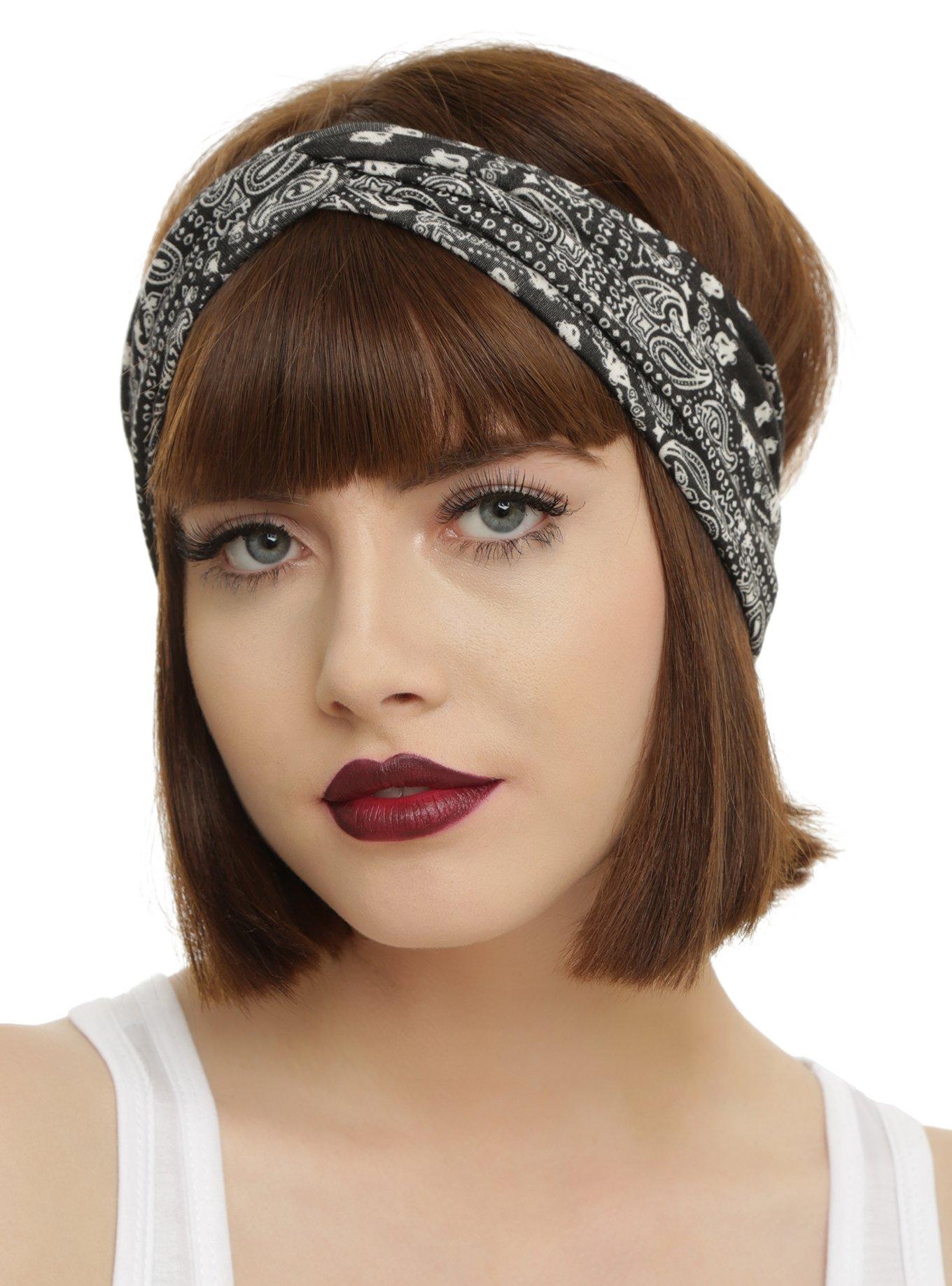 Black & White Bandana Stretch Headband, , hi-res