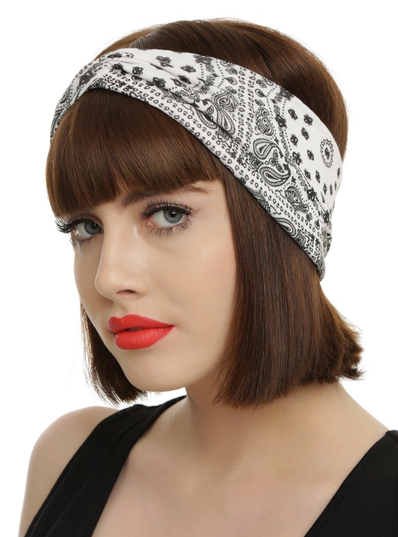 White & Black Bandana Stretch Headband Hot Topic
