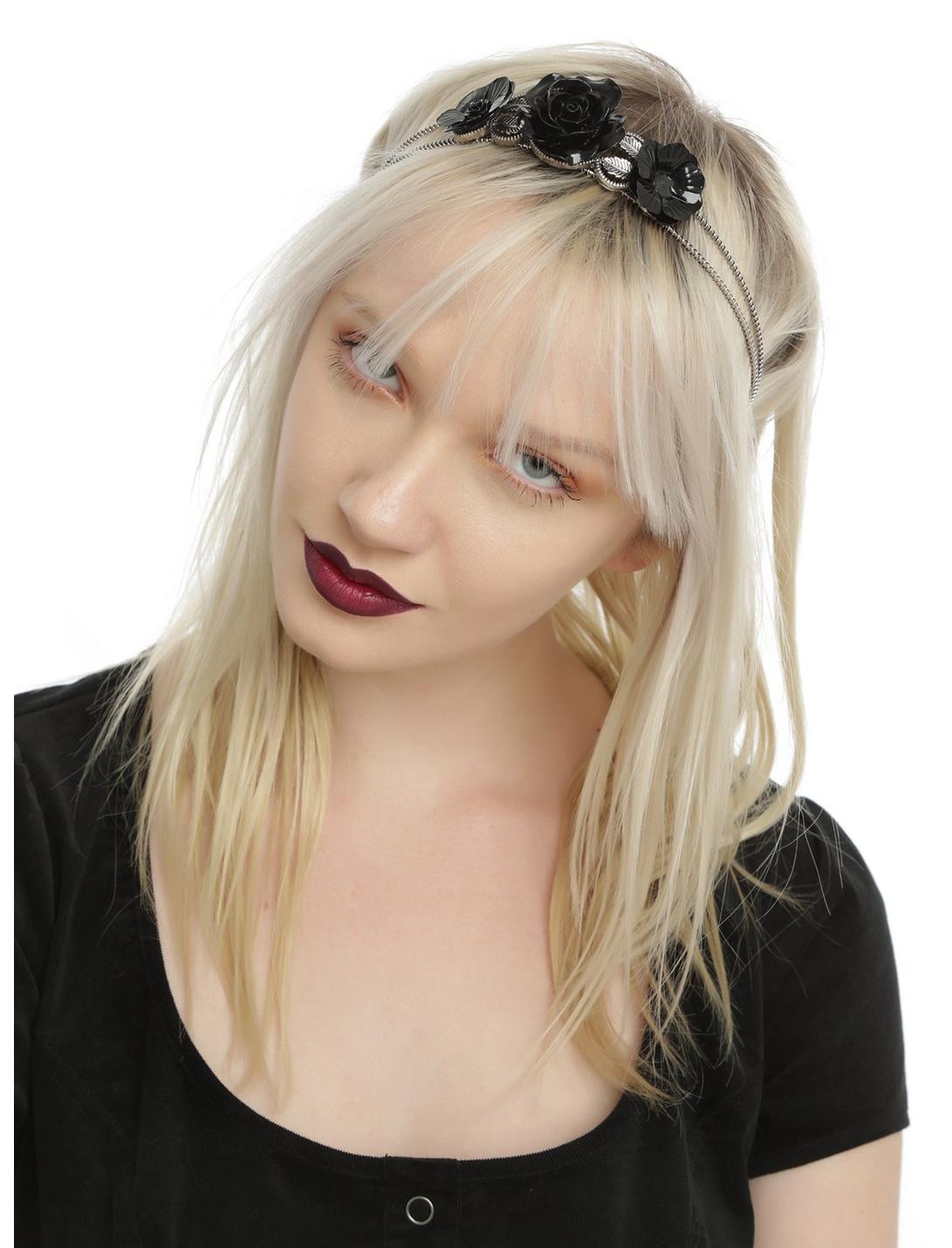 Black Rose Silver Headband, , hi-res