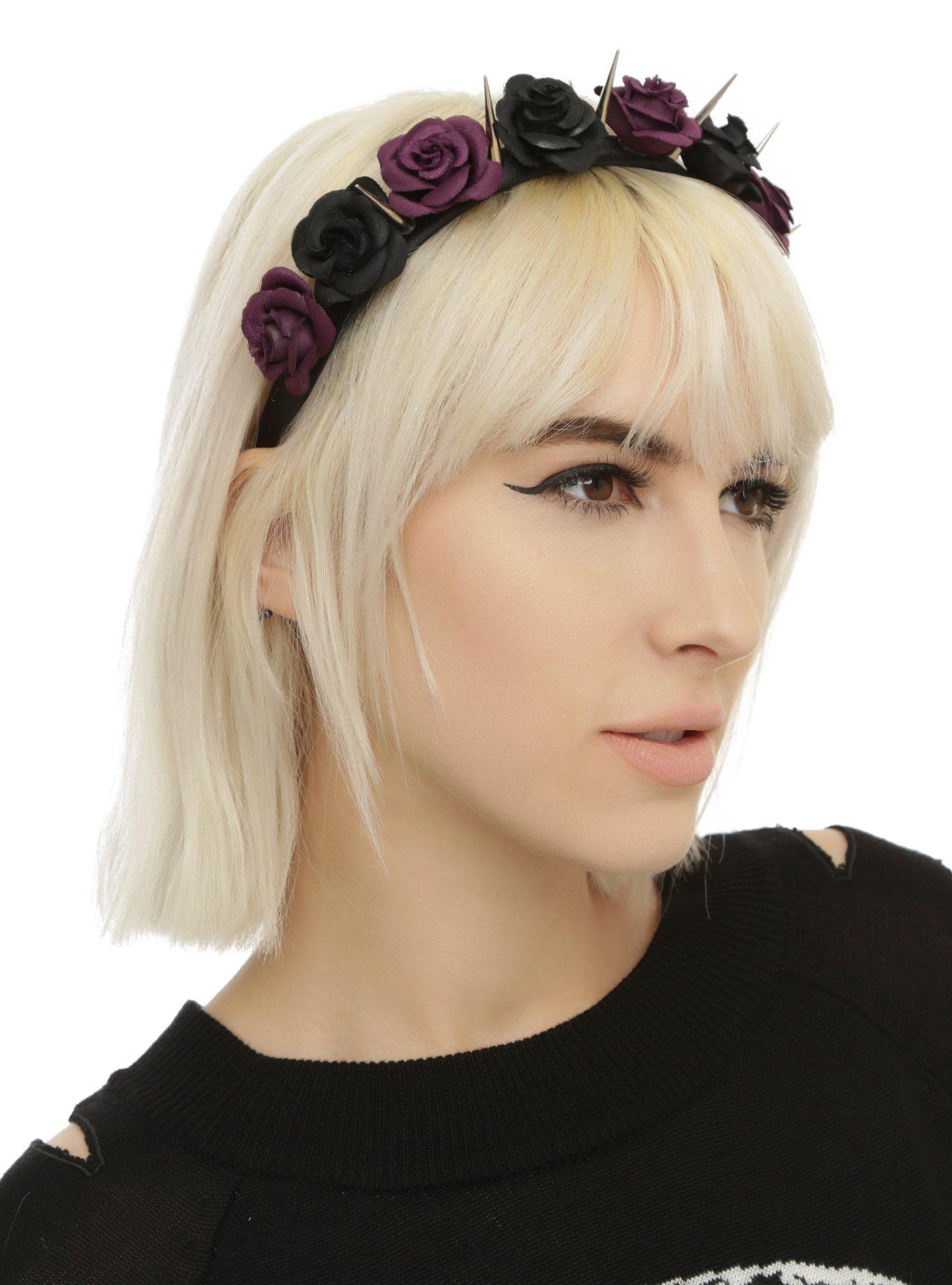 Purple & Black Rose Spiked Headband, , hi-res