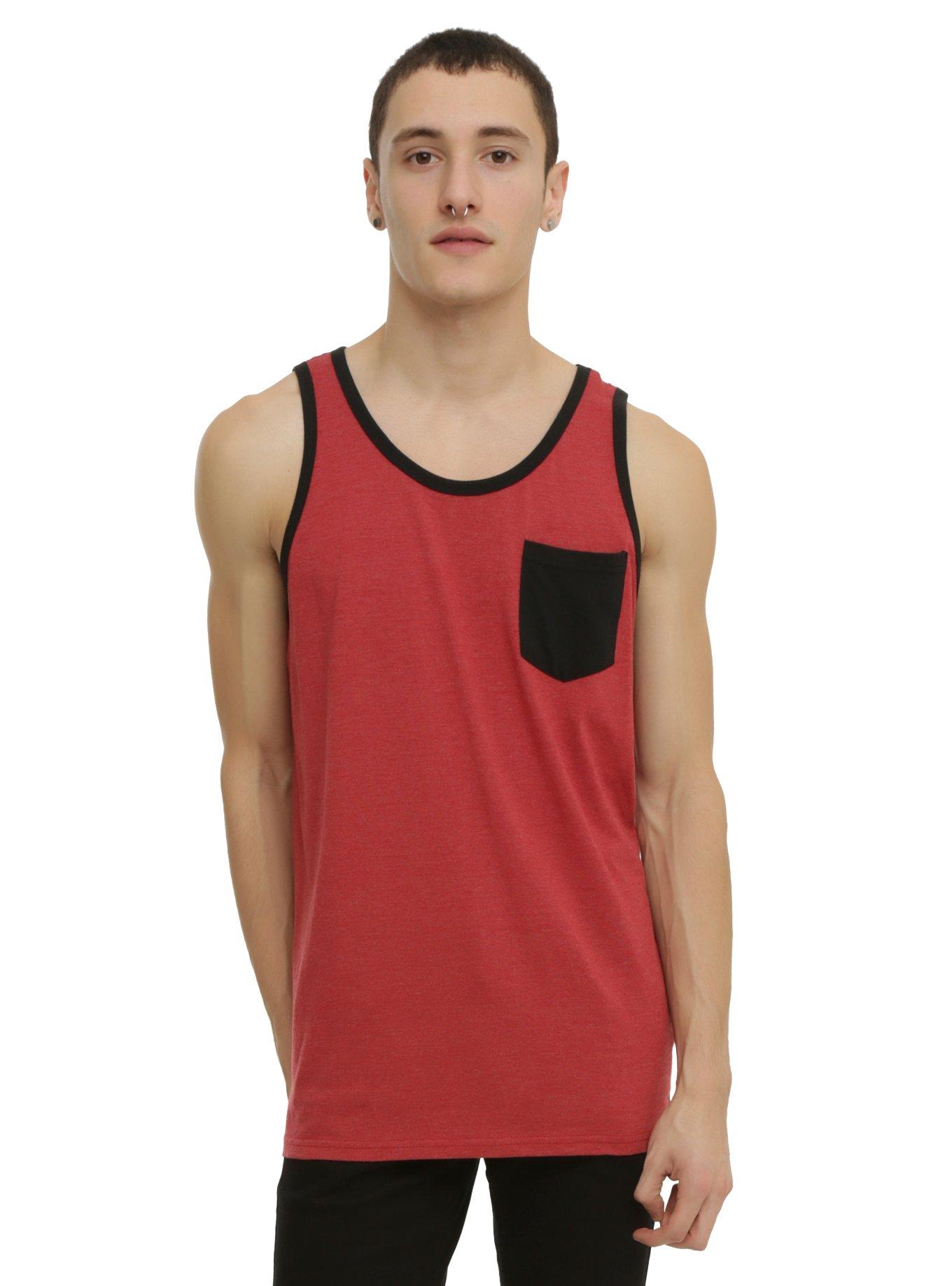 XXX RUDE Red & Black Pocket Tank Top, , hi-res