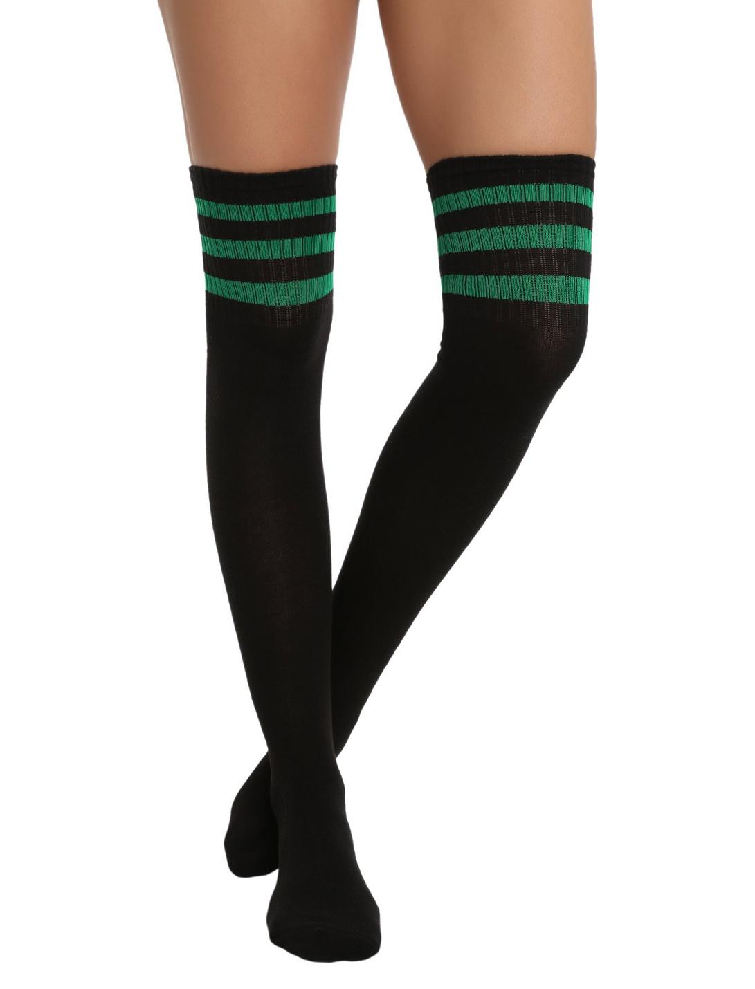 Black And Green Over-The-Knee Crew Socks, , hi-res