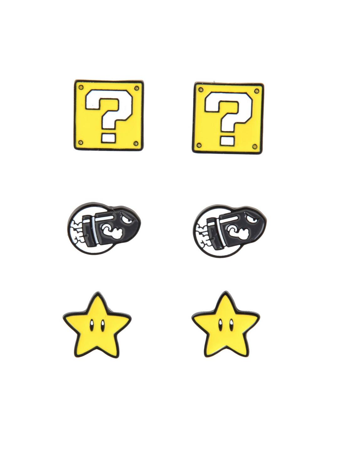 Super Mario Icons Earrings 3 Pair, , hi-res