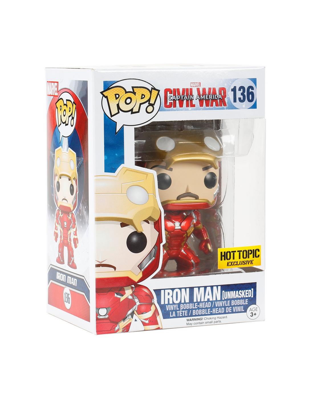 Funko Marvel Captain America: Civil War Pop! Iron Man (Unmasked) Vinyl Bobble-Head Hot Topic Exclusive, , hi-res