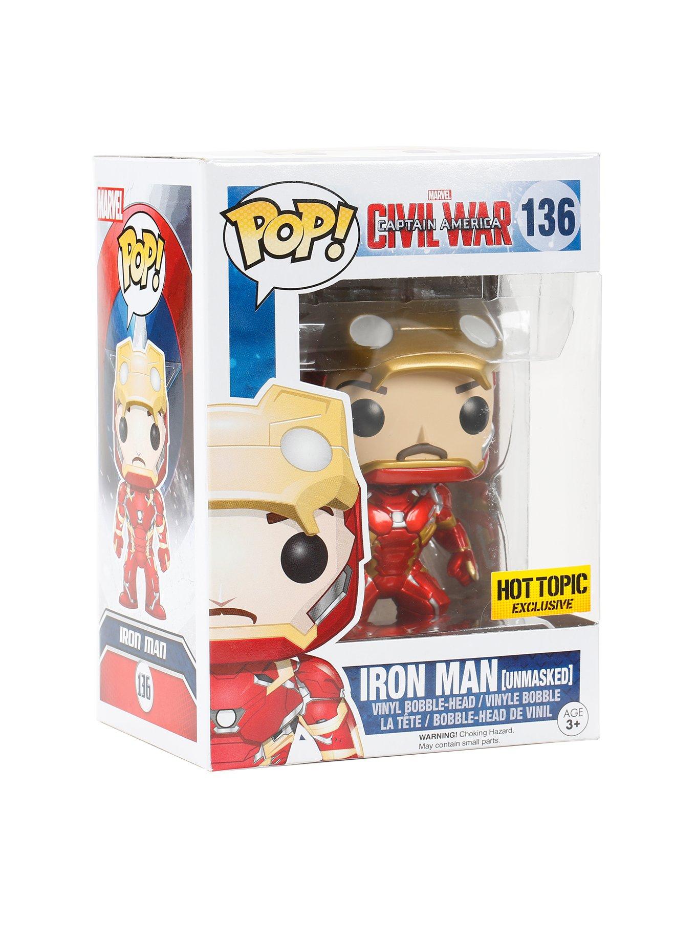 Funko Marvel Captain America: Civil War Pop! Iron Man (Unmasked) Vinyl Bobble-Head Hot Topic Exclusive, , hi-res