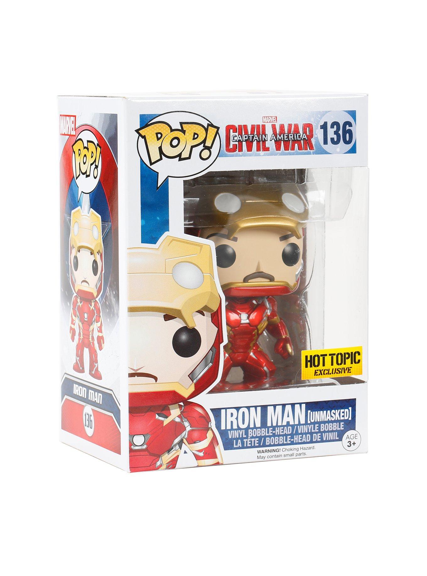 Funko Marvel Captain America Civil War Pop Iron Man Unmasked Vinyl Bobble Head Hot Topic Exclusive Hot Topic