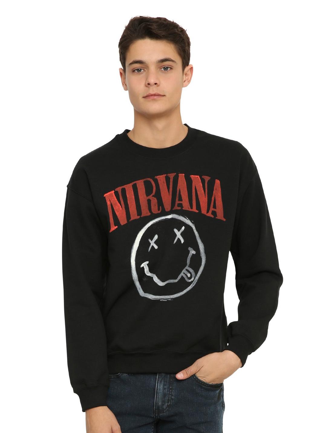 Nirvana Smiley Sweatshirt, BLACK, hi-res