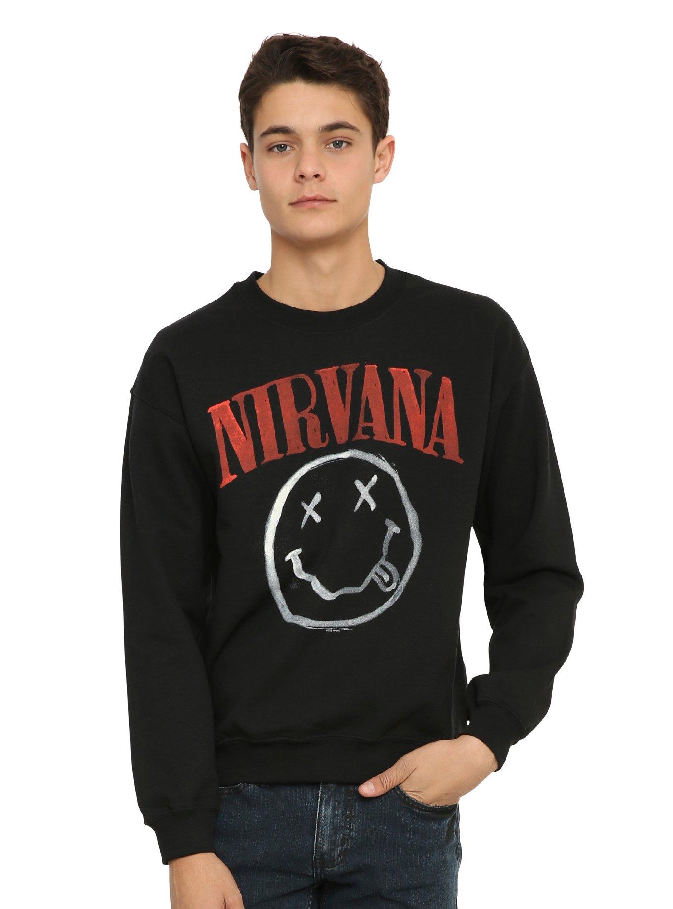 Nirvana Smiley Sweatshirt, BLACK, hi-res