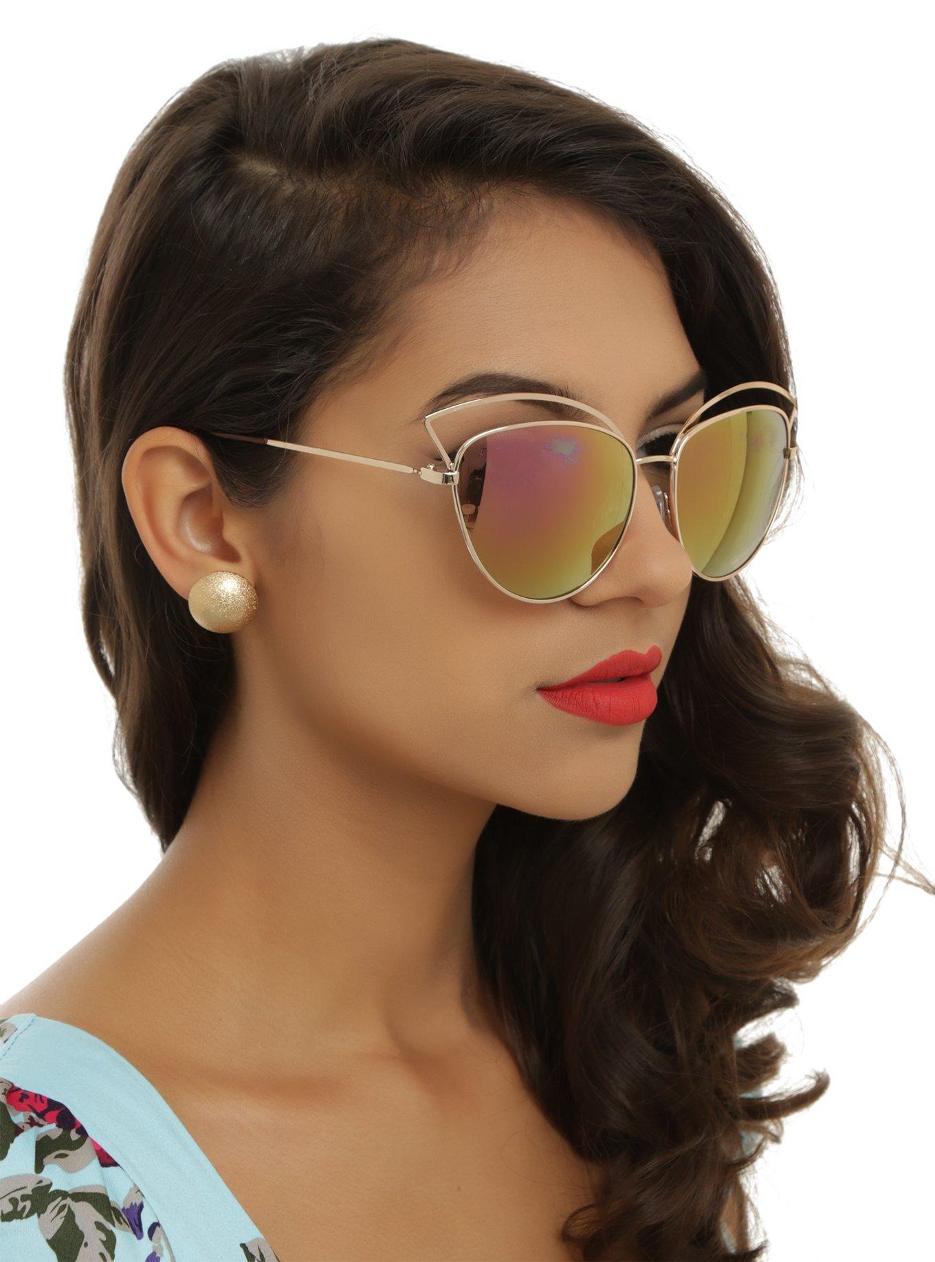 Gold Wire Top Cat Eye Sunglasses, , hi-res