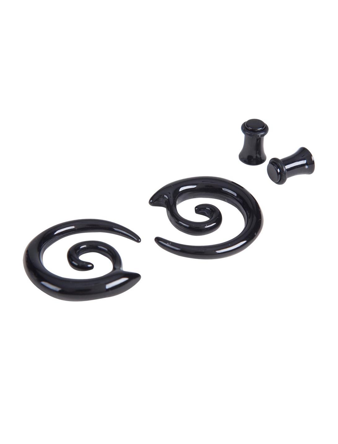 Acrylic Black Spiral Pincher & Plug 4 Pack, , hi-res