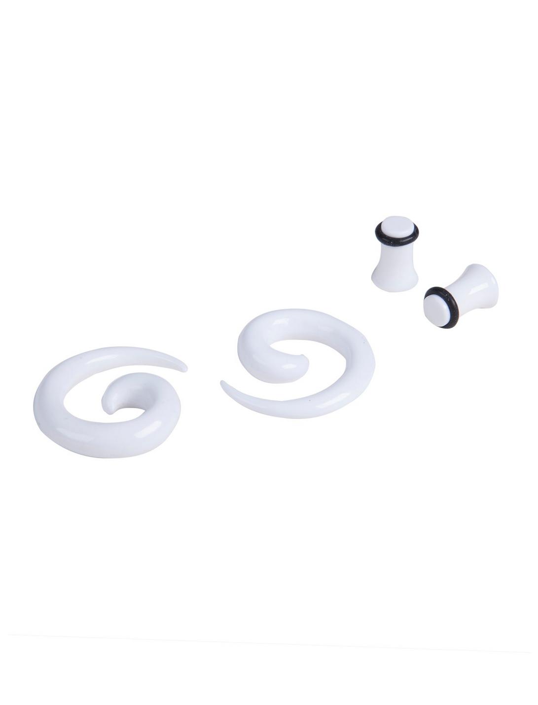 Acrylic White Spiral Pincher & Plug 4 Pack, , hi-res