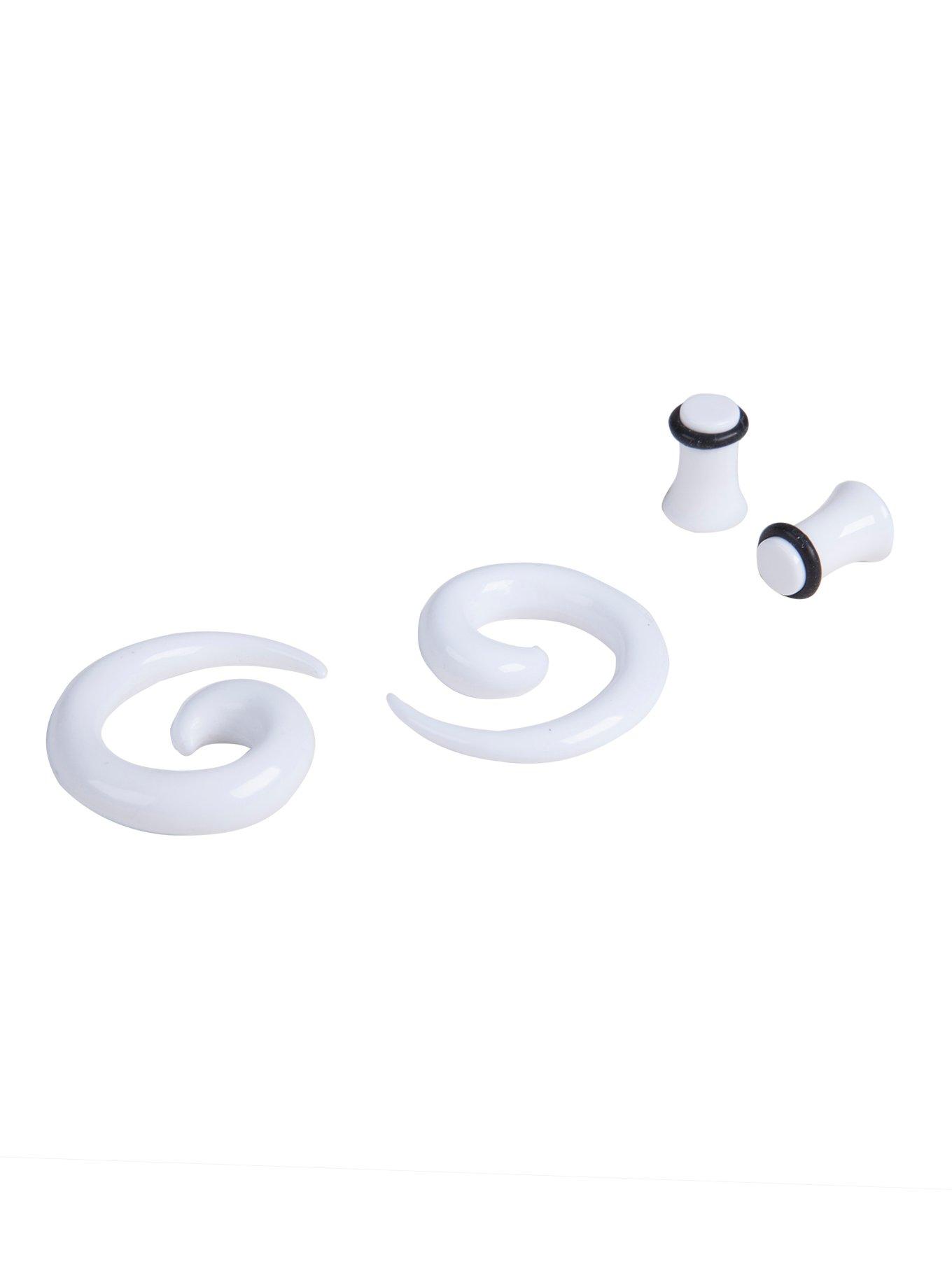 Acrylic White Spiral Pincher & Plug 4 Pack, , hi-res