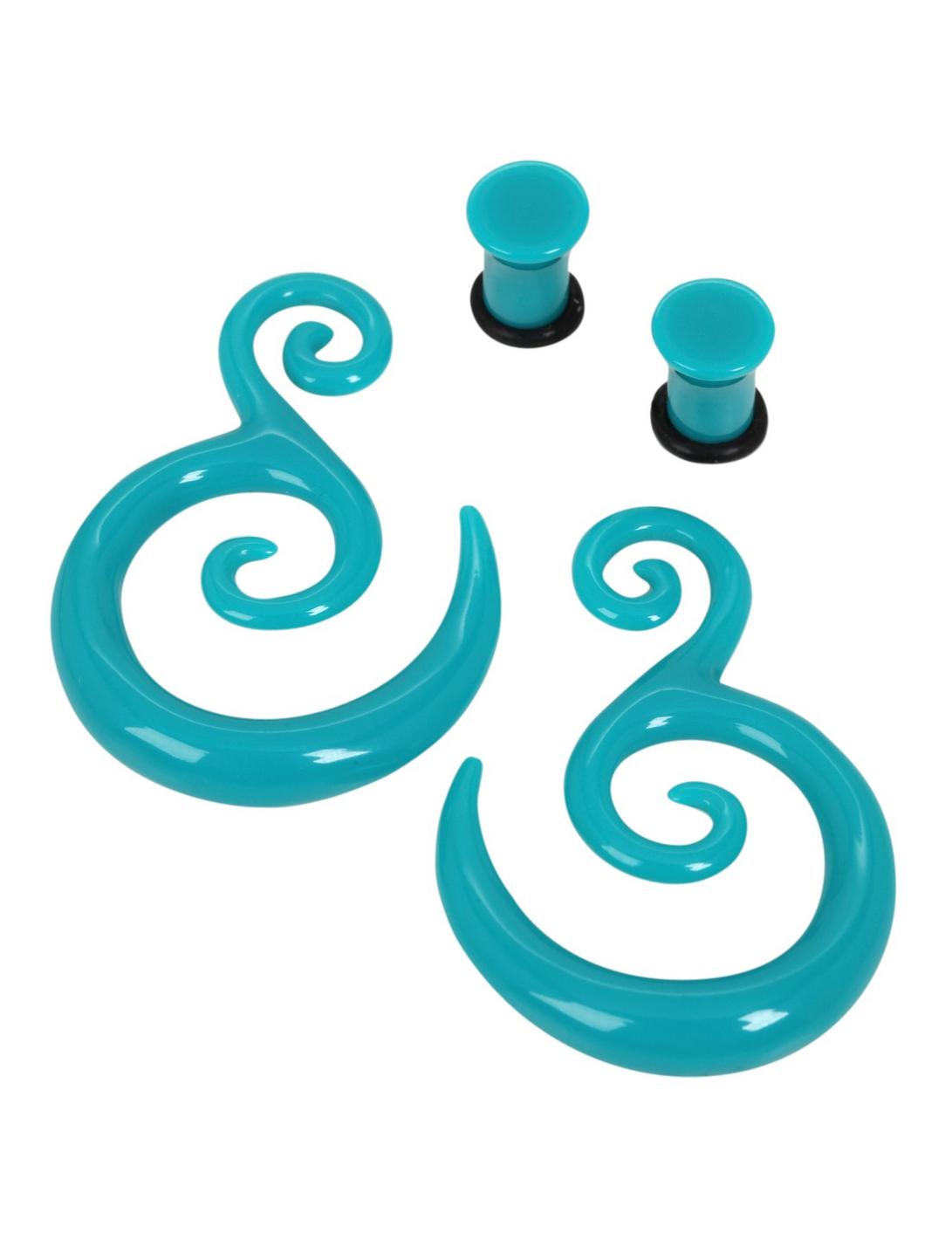 Acrylic Teal Lily Spiral Pincher & Plug 4 Pack, , hi-res