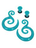 Acrylic Teal Lily Spiral Pincher & Plug 4 Pack, , hi-res
