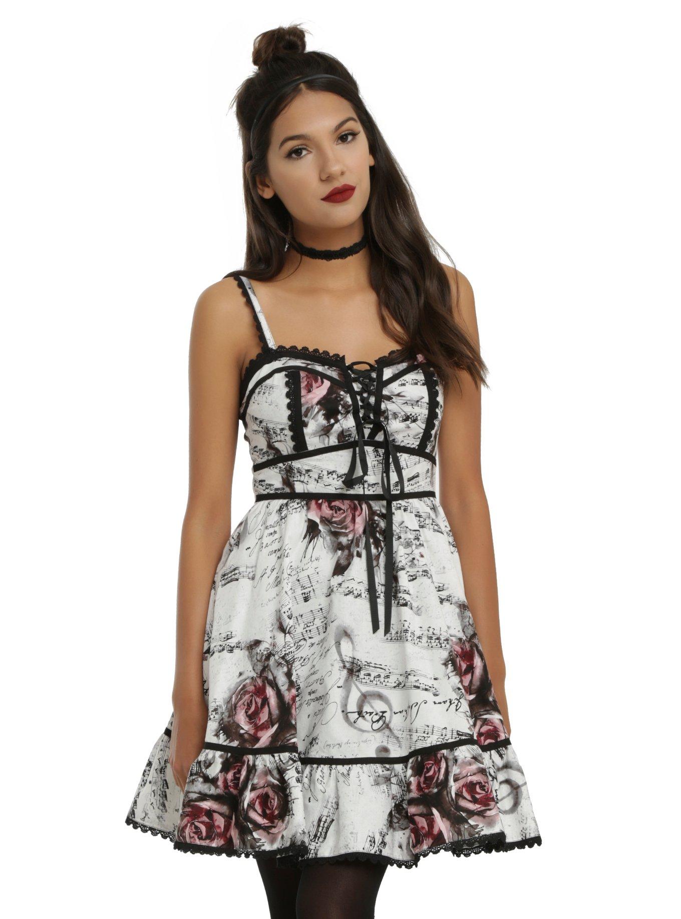 Floral Music Dress, WHITE, hi-res