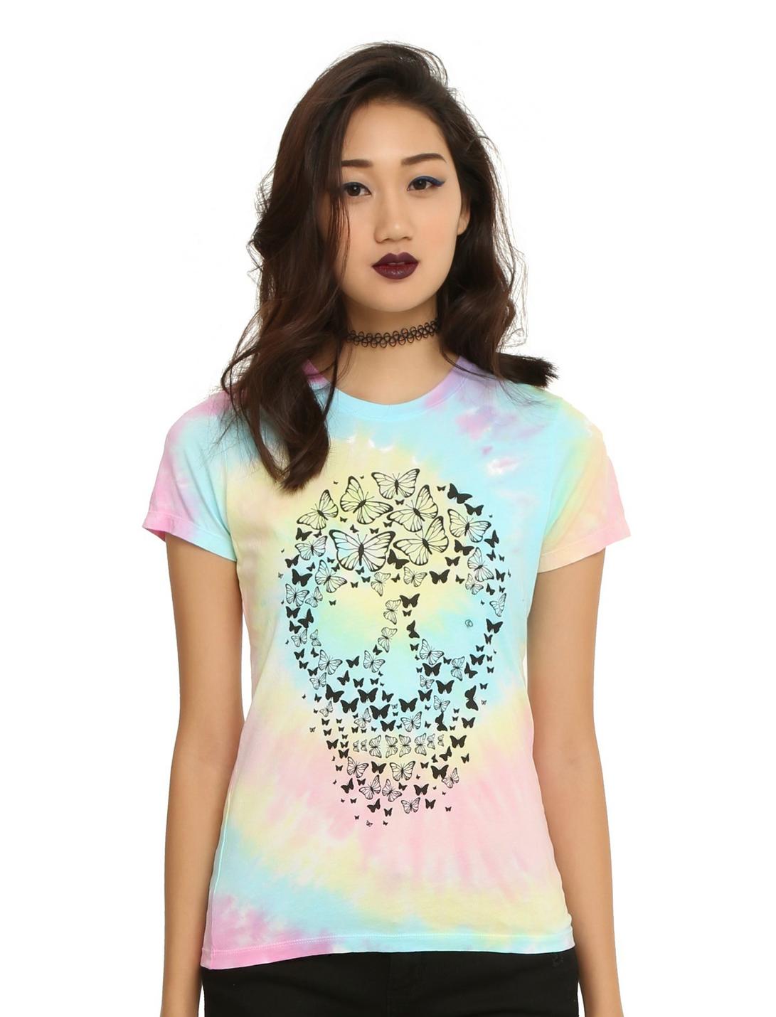 Butterfly Skull Rainbow Tie Dye Girls T-Shirt, TIE DYE, hi-res