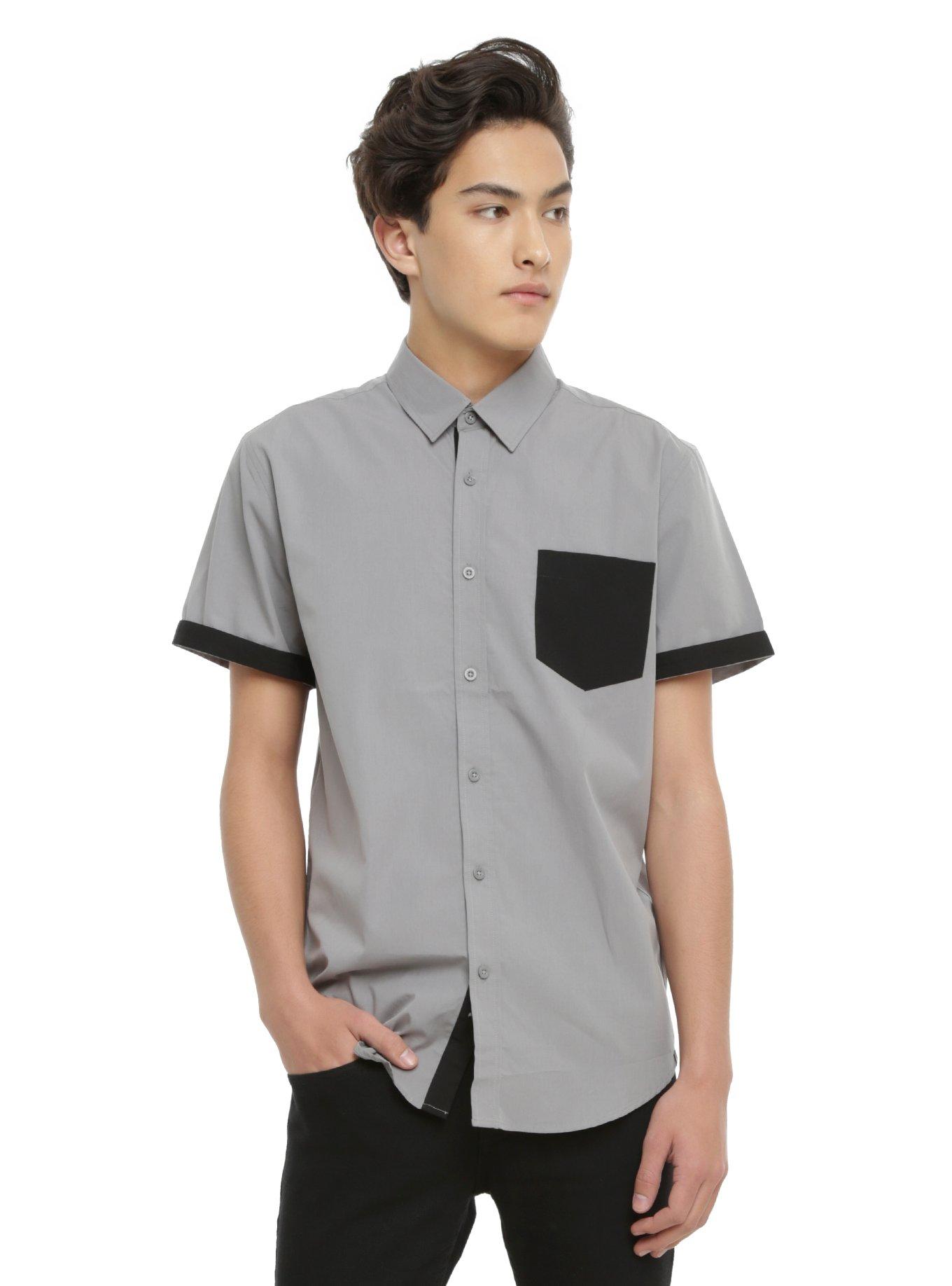 XXX RUDE Grey & Black Short-Sleeved Woven, GREY, hi-res