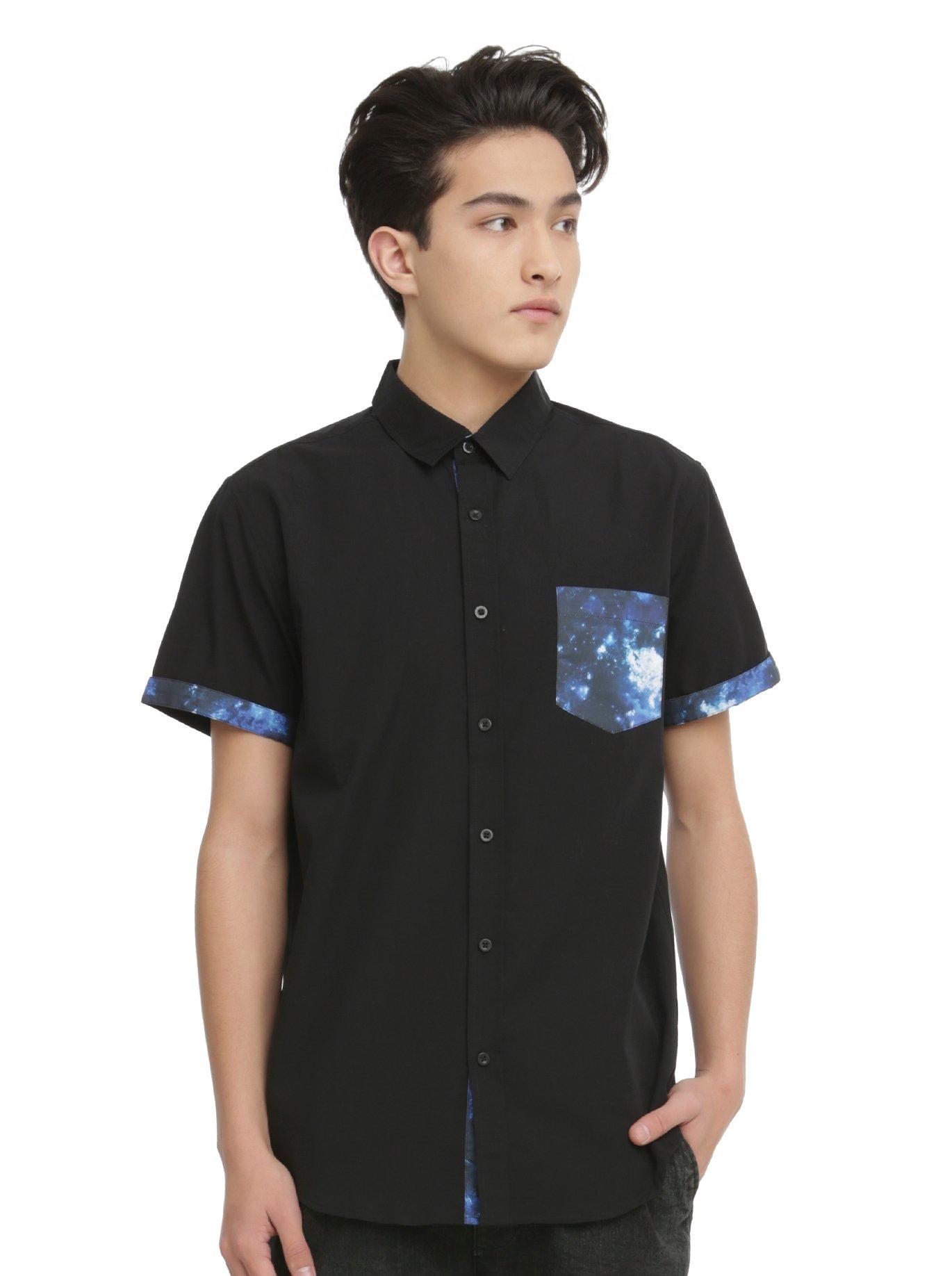 XXX RUDE Black & Galaxy Print Short-Sleeved Woven | Hot Topic