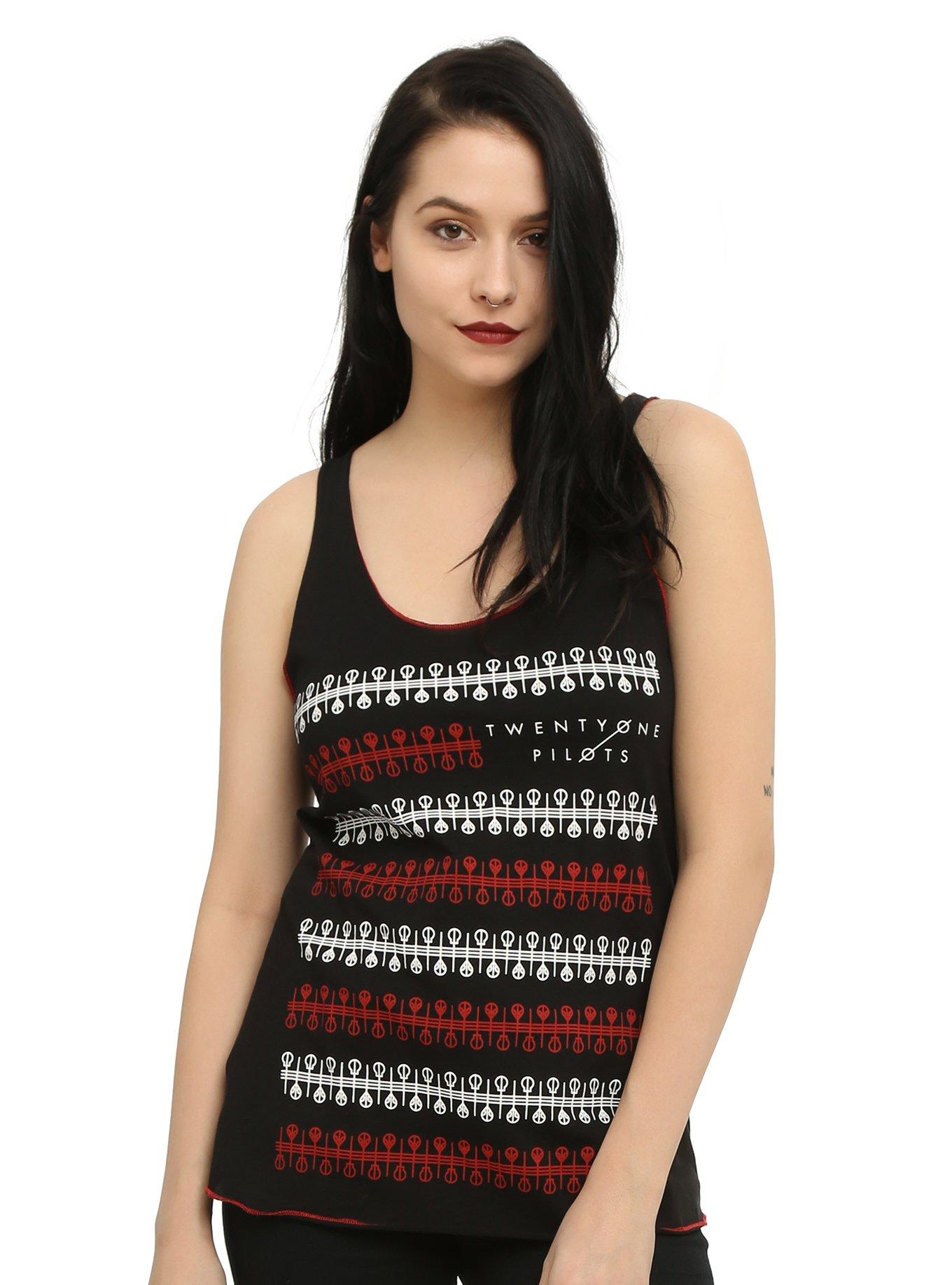 Twenty One Pilots Red Stitch Girls Tank Top, BLACK, hi-res