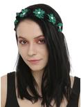 Blackheart Green & Black Chiffon CZ Flower Stretchy Headband, , hi-res