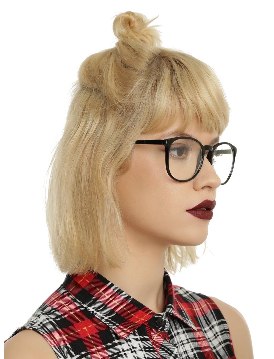 Thin Black Clear Lens Round Glasses, , hi-res