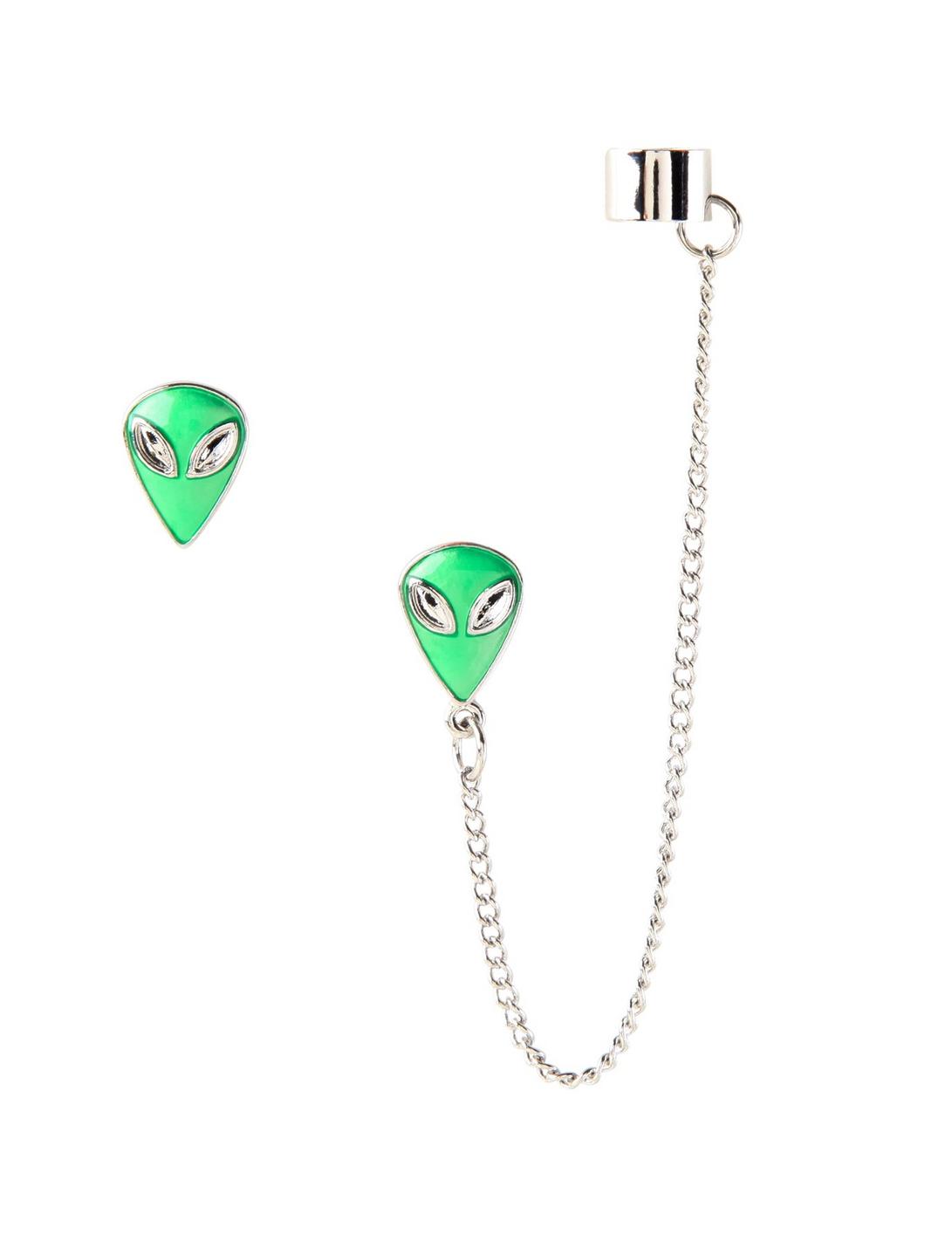 Green Alien Cuff Earrings, , hi-res