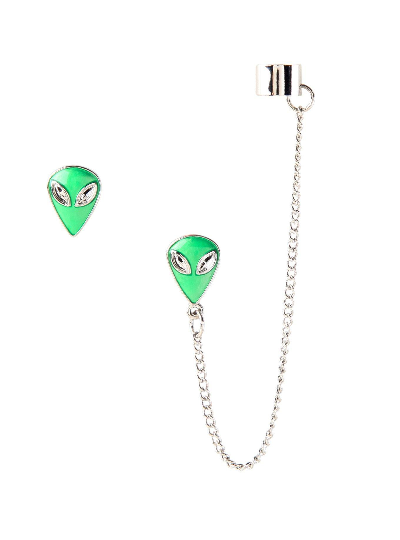Green Alien Cuff Earrings, , hi-res