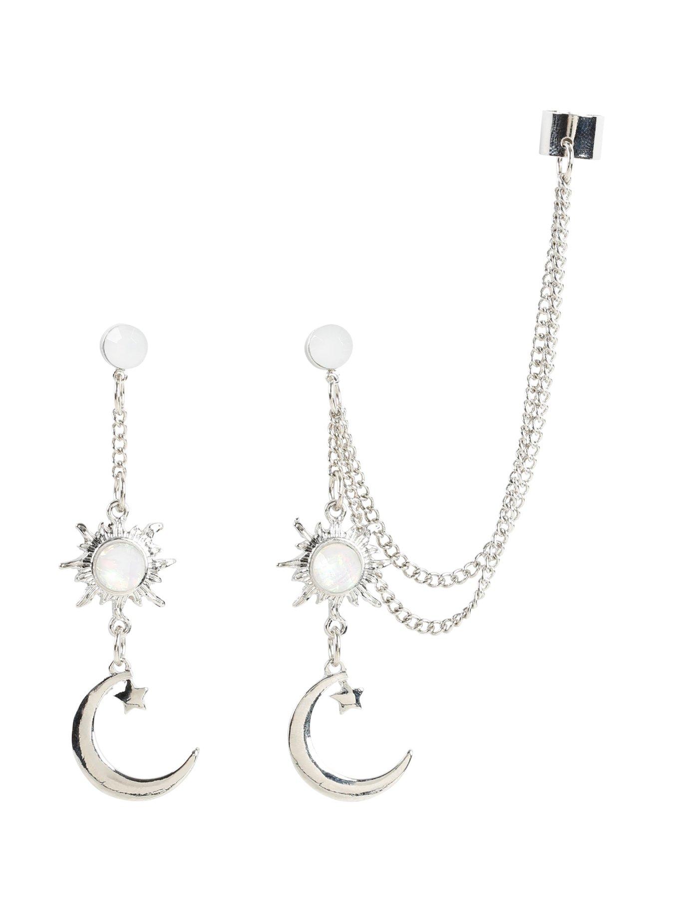 Opal Sun & Crescent Moon Cuff Earrings, , hi-res