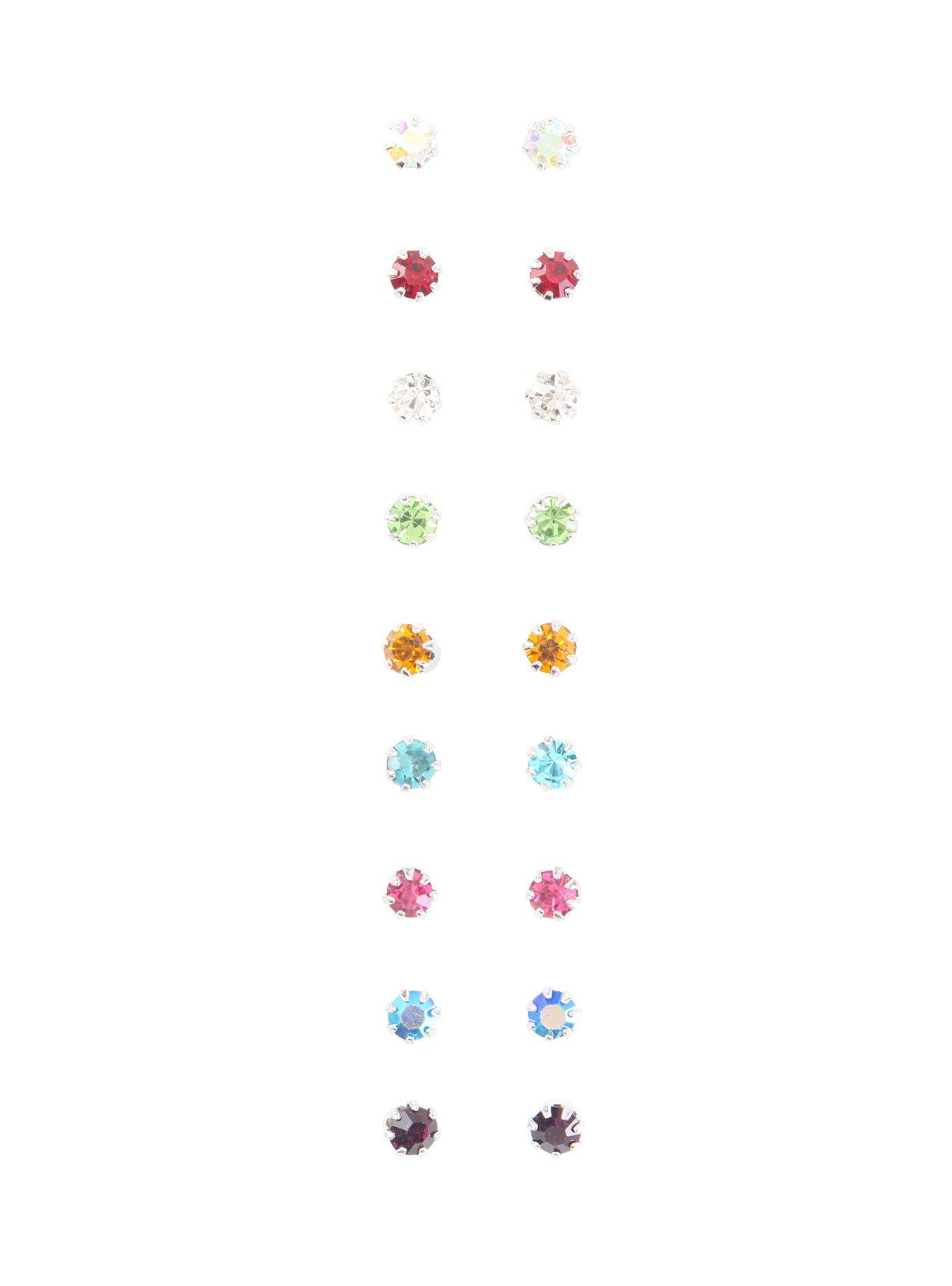 Rainbow Bling Earrings 9 Pair, , hi-res