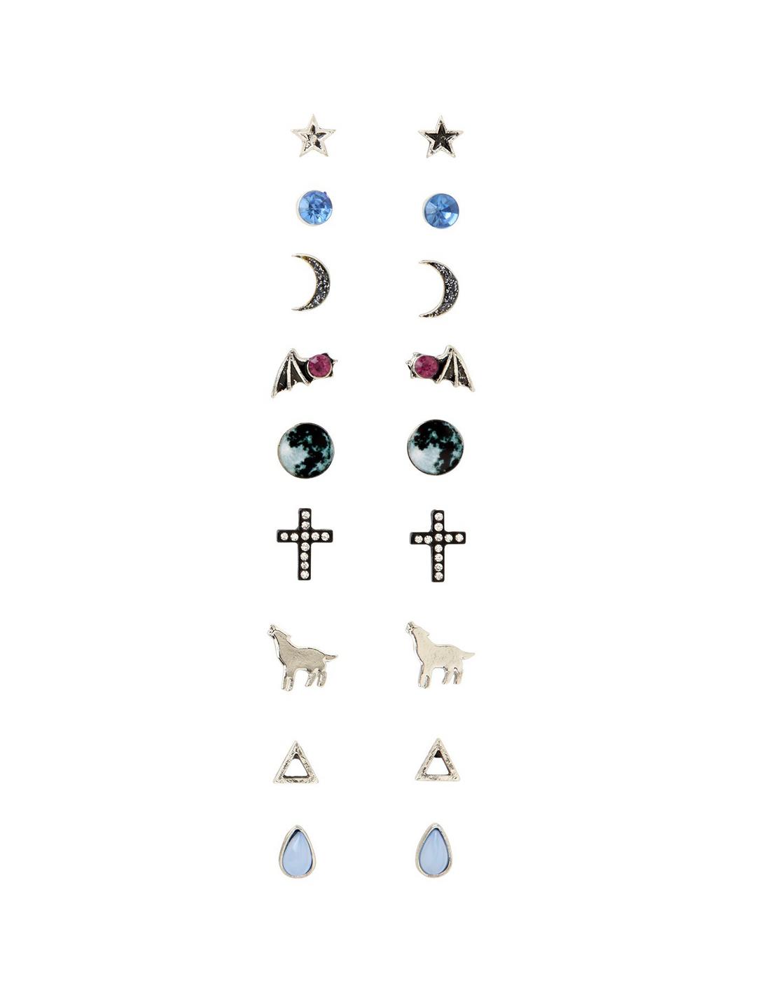 Wolf & Moon Stud Earrings 9 Pair, , hi-res