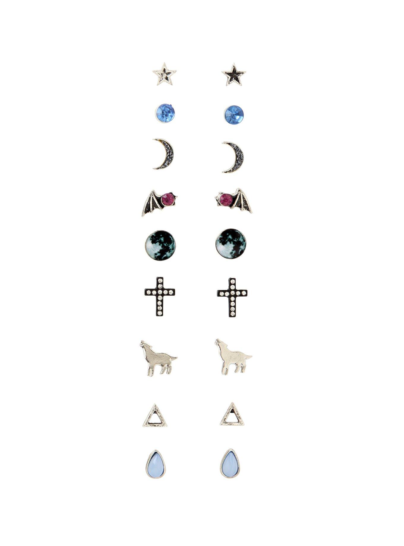 Wolf & Moon Stud Earrings 9 Pair, , hi-res