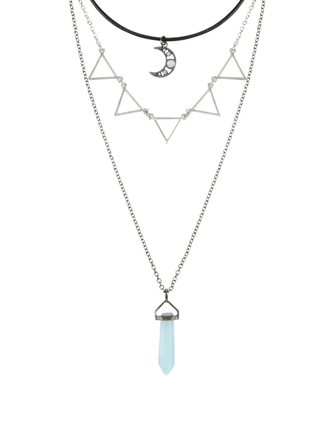 Moon Blue Crystal & Triangle Layered Necklace, , hi-res