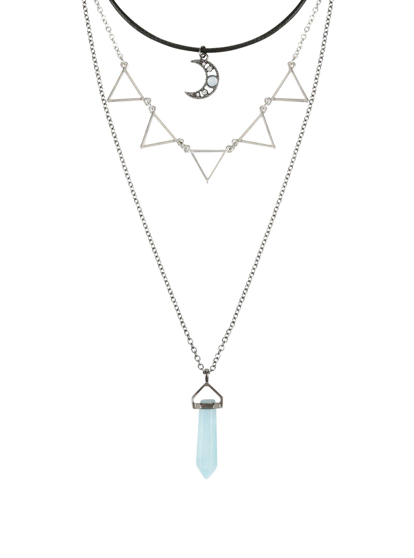 Moon Blue Crystal & Triangle Layered Necklace, , hi-res