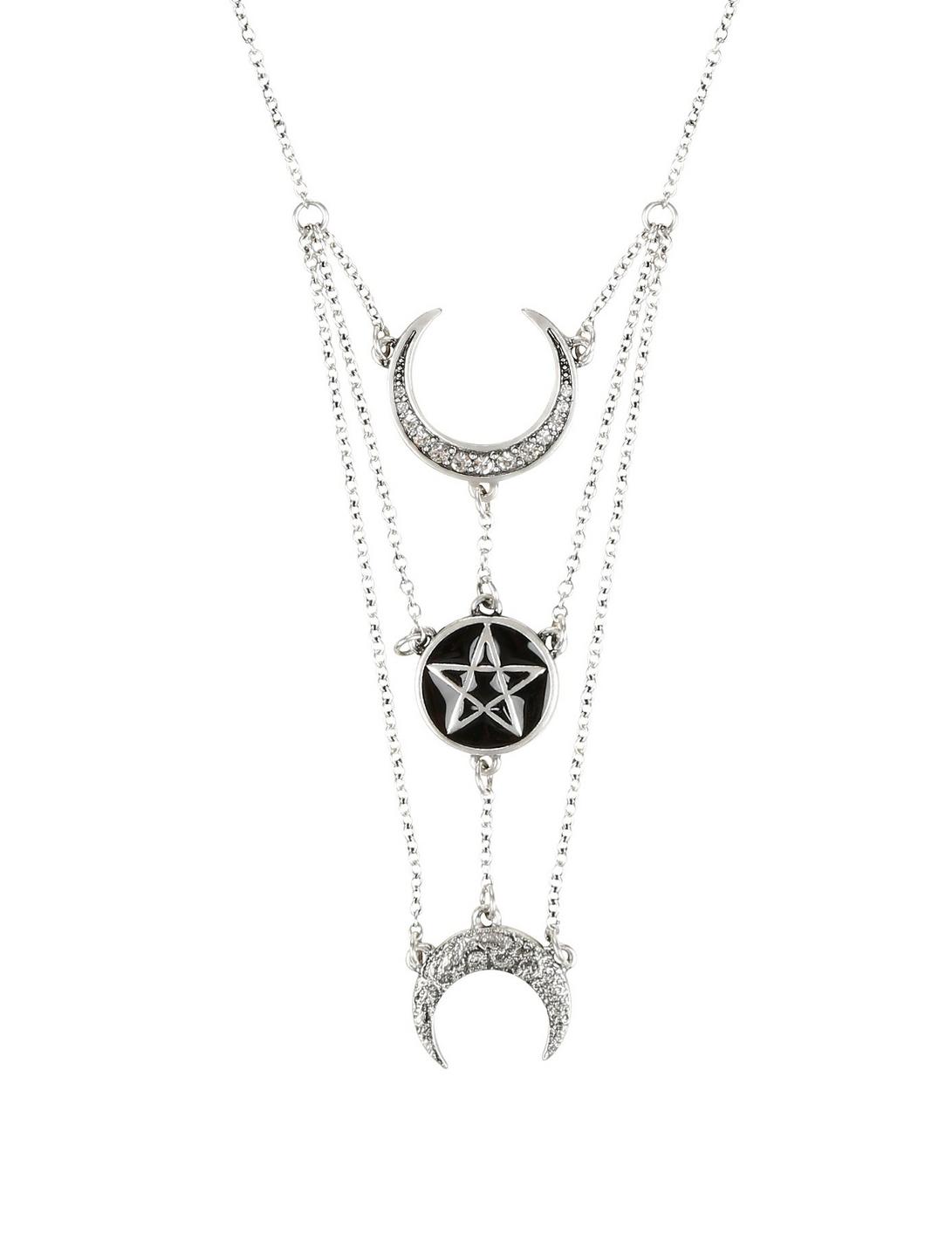 Crescent Moon & Pentagram Layered Necklace, , hi-res