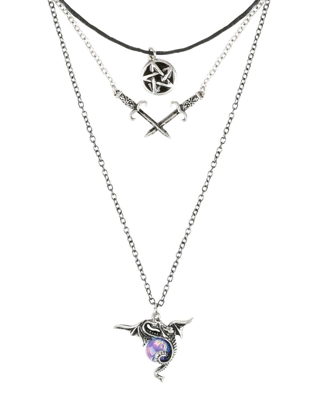 Dragon Sword Pentagram Layered Necklace, , hi-res