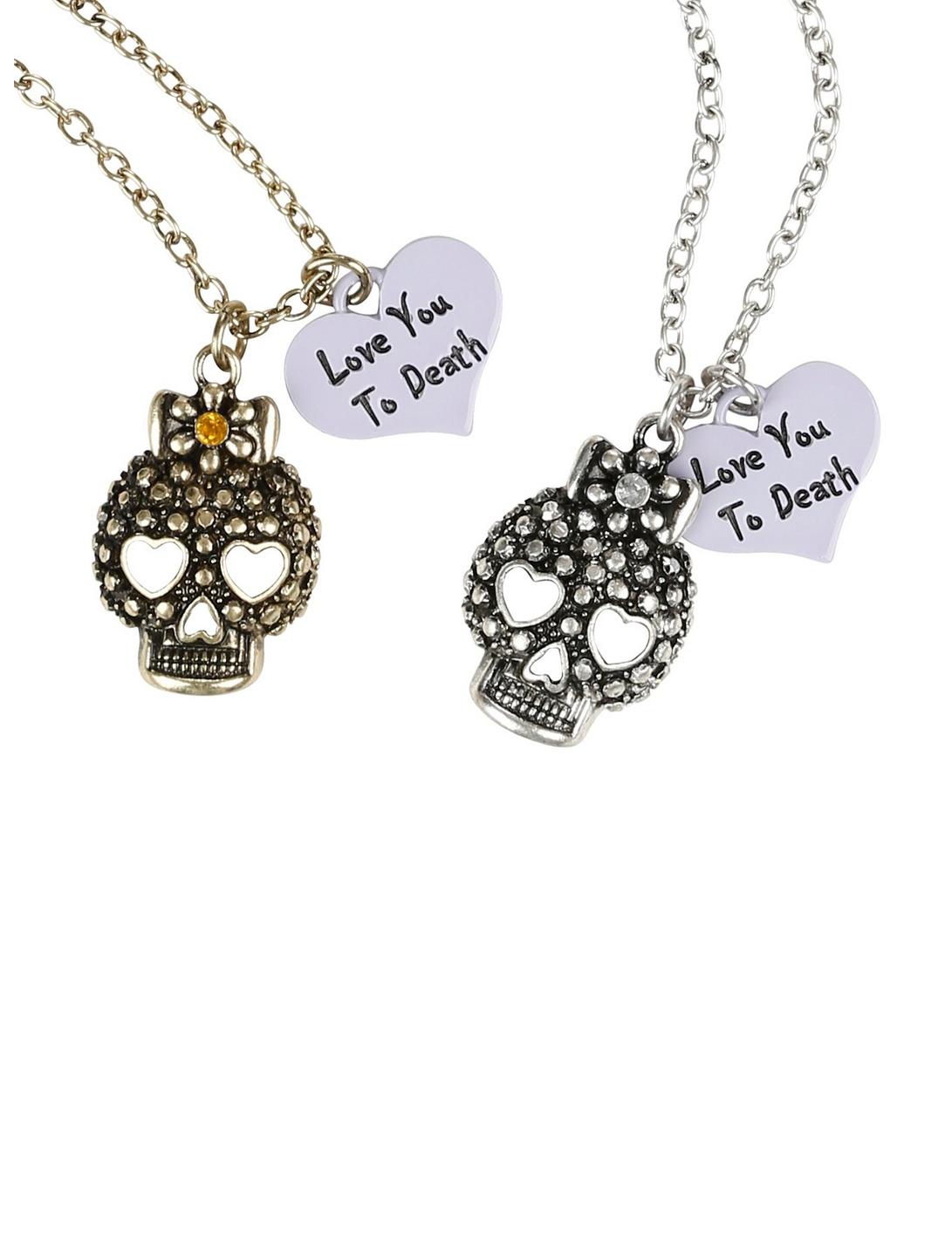 Love You To Death Skull Best Friends Necklace Set, , hi-res