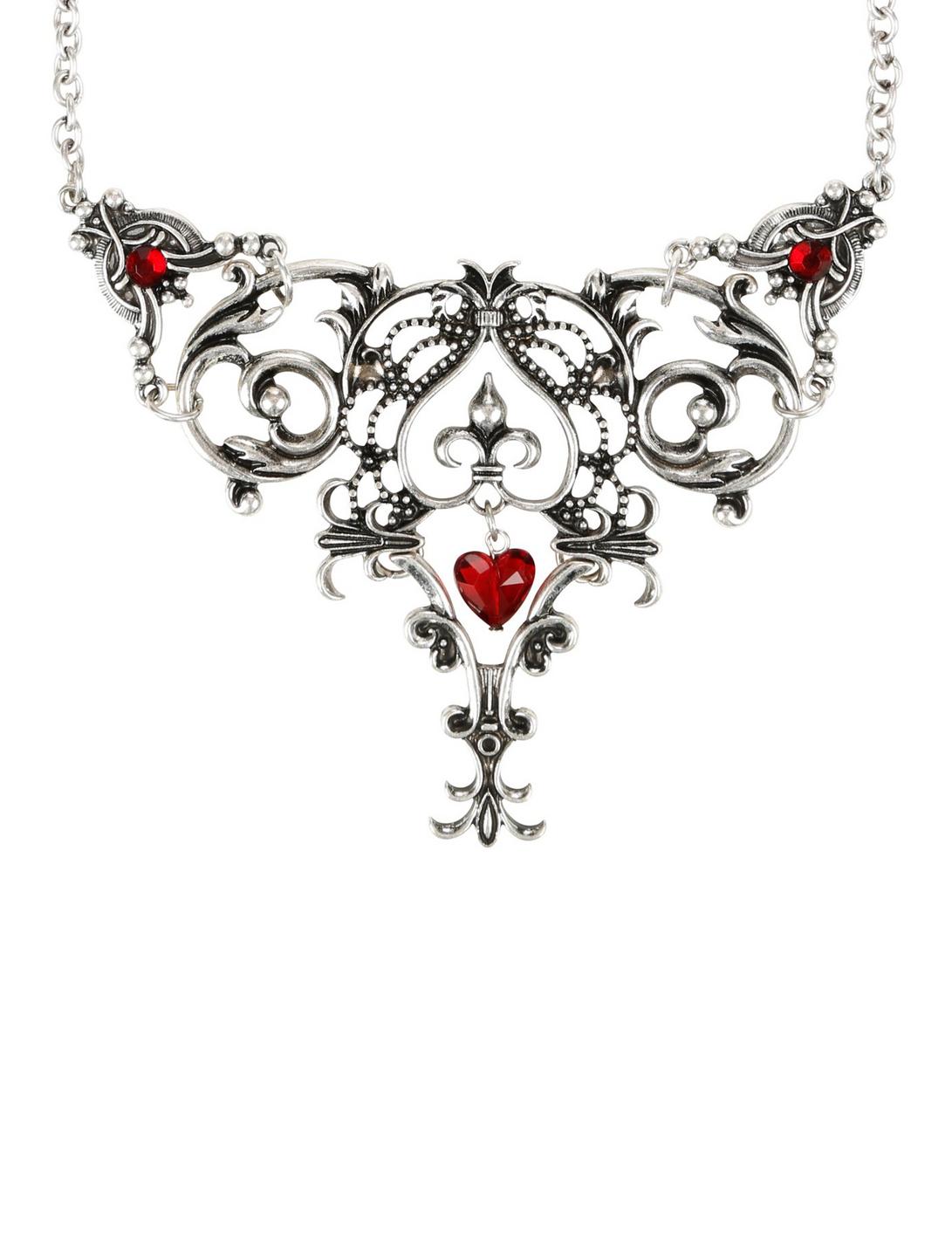 Silver Filigree & Red Heart Bead Necklace, , hi-res