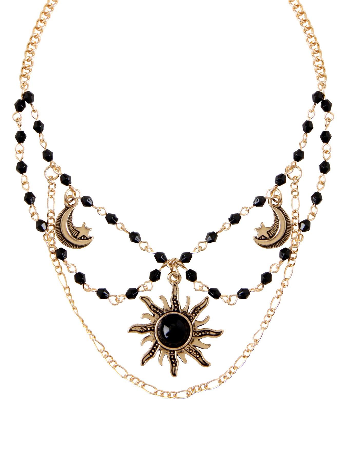 Black & Gold Tone Sun & Moon Necklace | Hot Topic