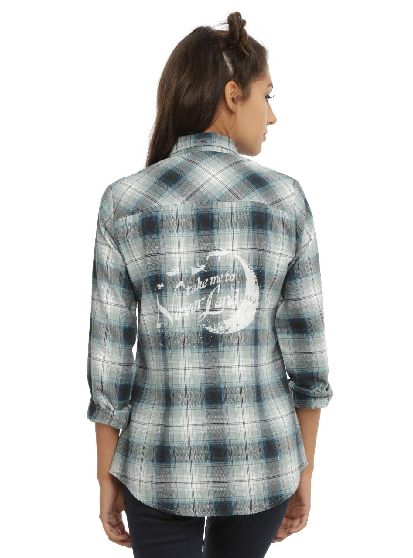 Disney Peter Pan Neverland Plaid Girls Woven Button-Up, BLUE, hi-res